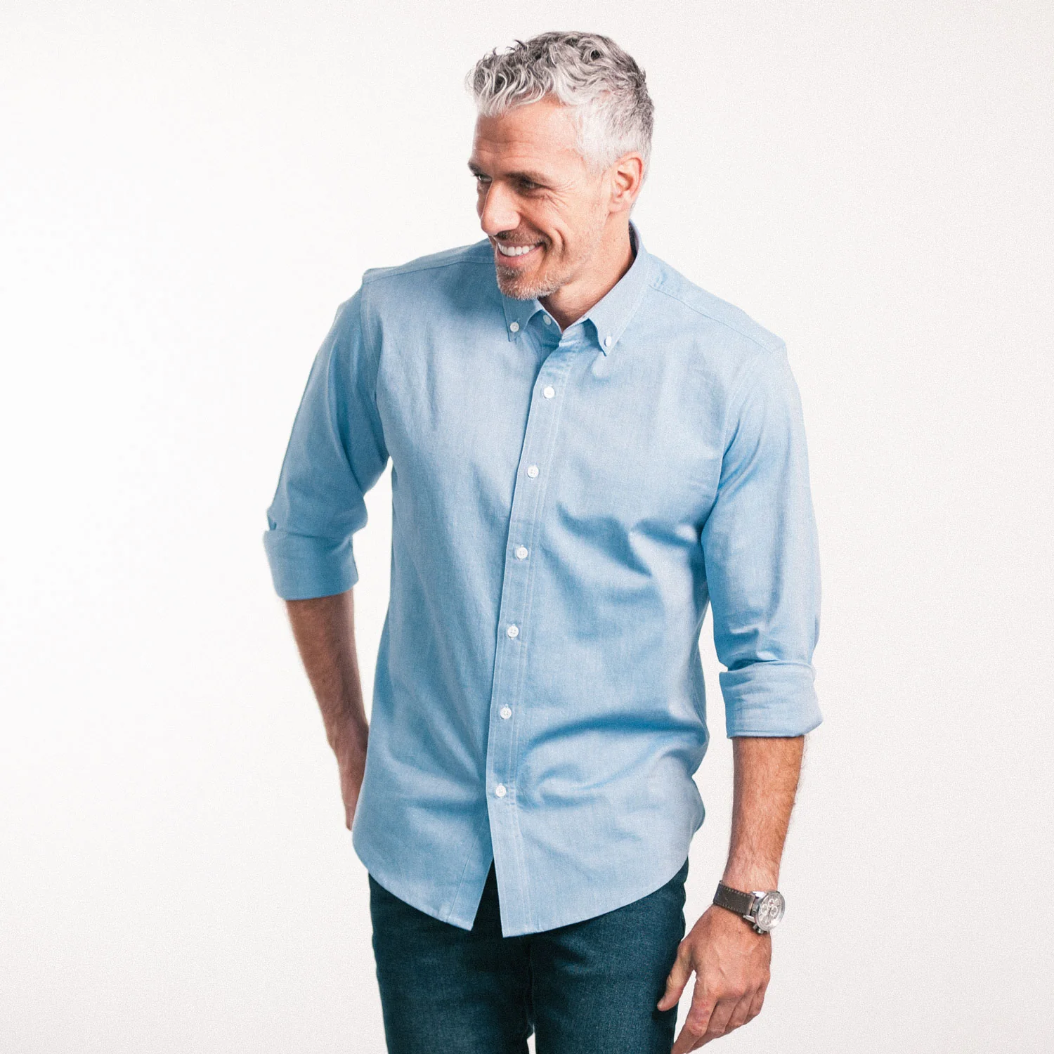 Essential Button Down Collar Casual Shirt - Classic Blue Cotton Oxford - Image 4