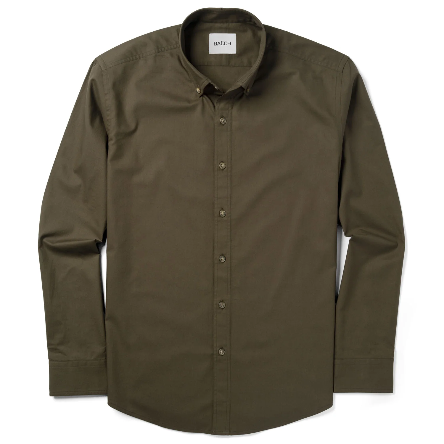 Essential Button Down Collar Casual Shirt - Olive Green Cotton Twill - Image 2