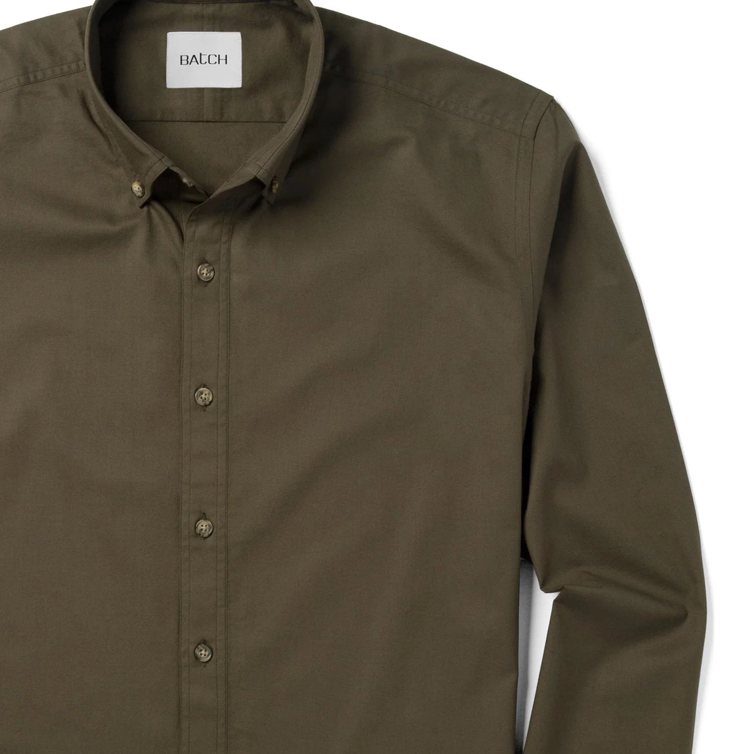 Essential Button Down Collar Casual Shirt - Olive Green Cotton Twill - Image 3