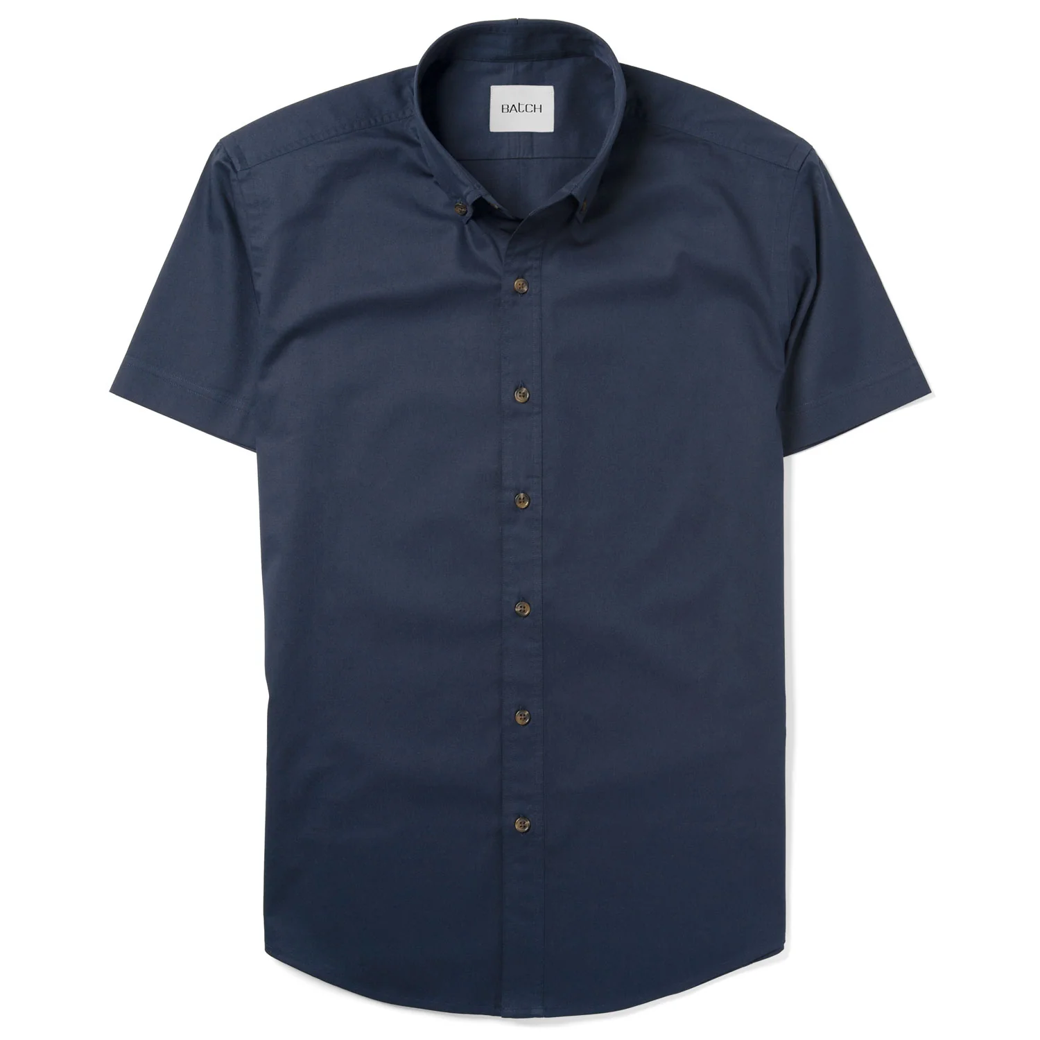 Essential Button Down Collar Casual Short Sleeve Shirt - Dark Navy Cotton Twill - Image 2
