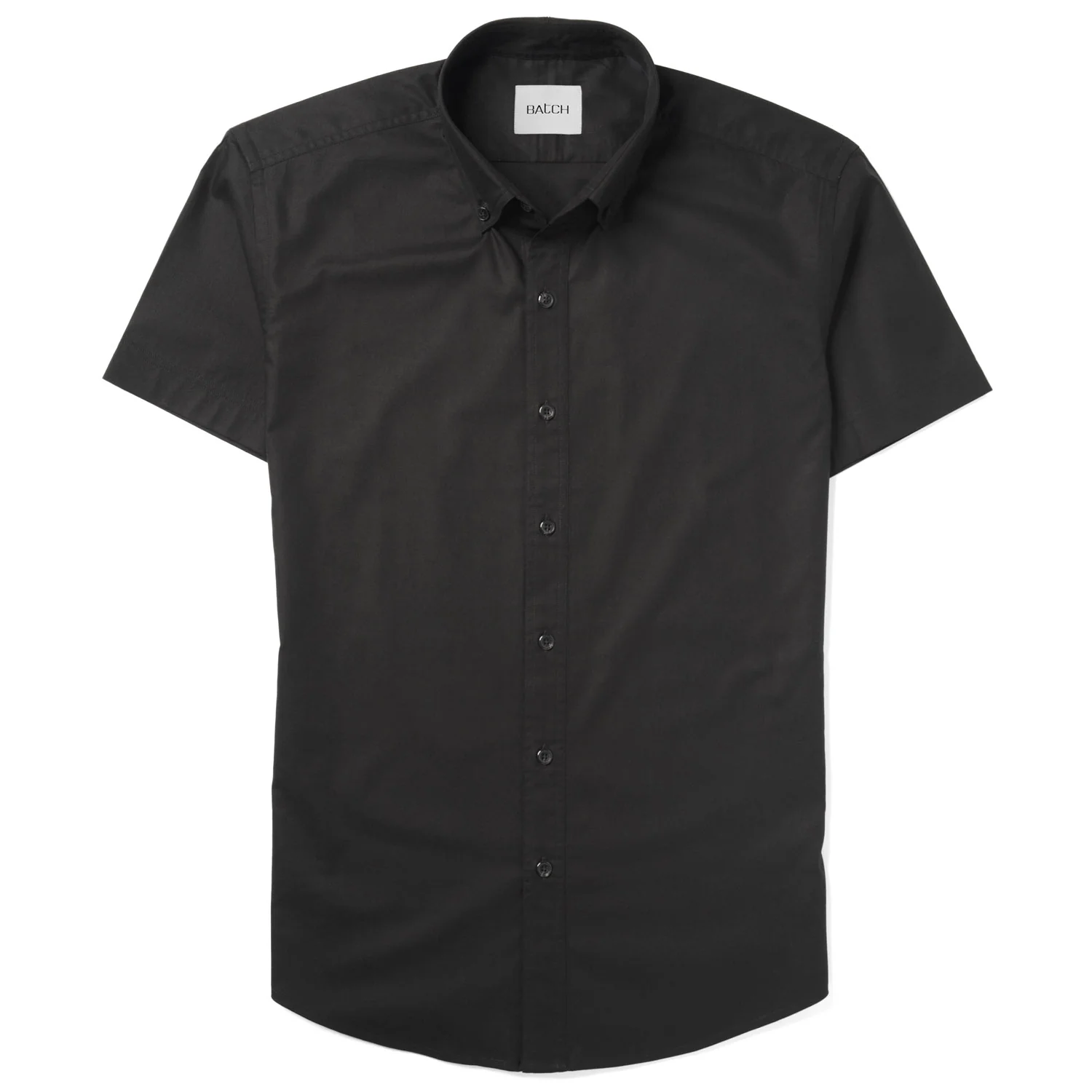 Essential Button Down Collar Casual Short Sleeve Shirt - Jet Black Cotton Twill - Image 2
