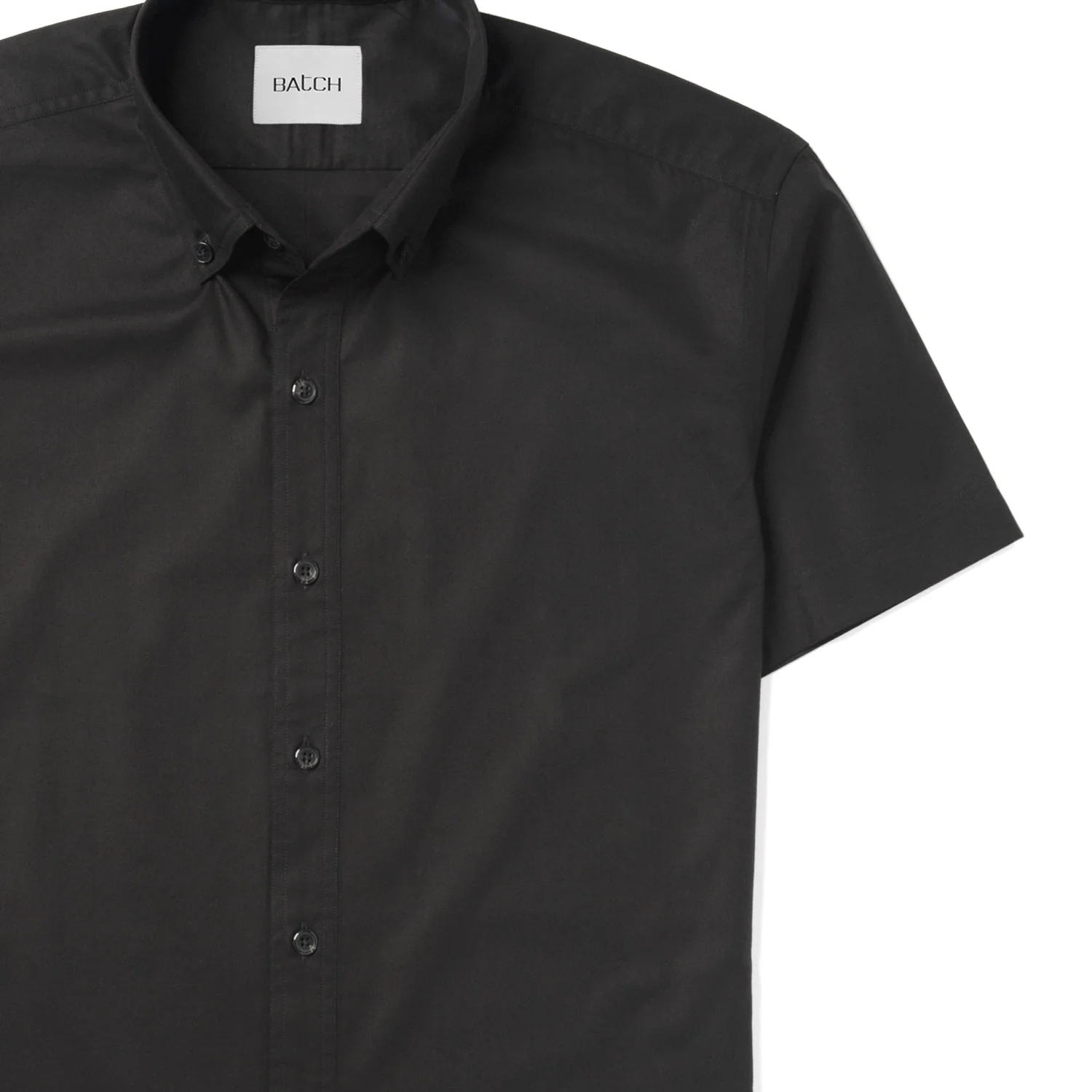 Essential Button Down Collar Casual Short Sleeve Shirt - Jet Black Cotton Twill - Image 3