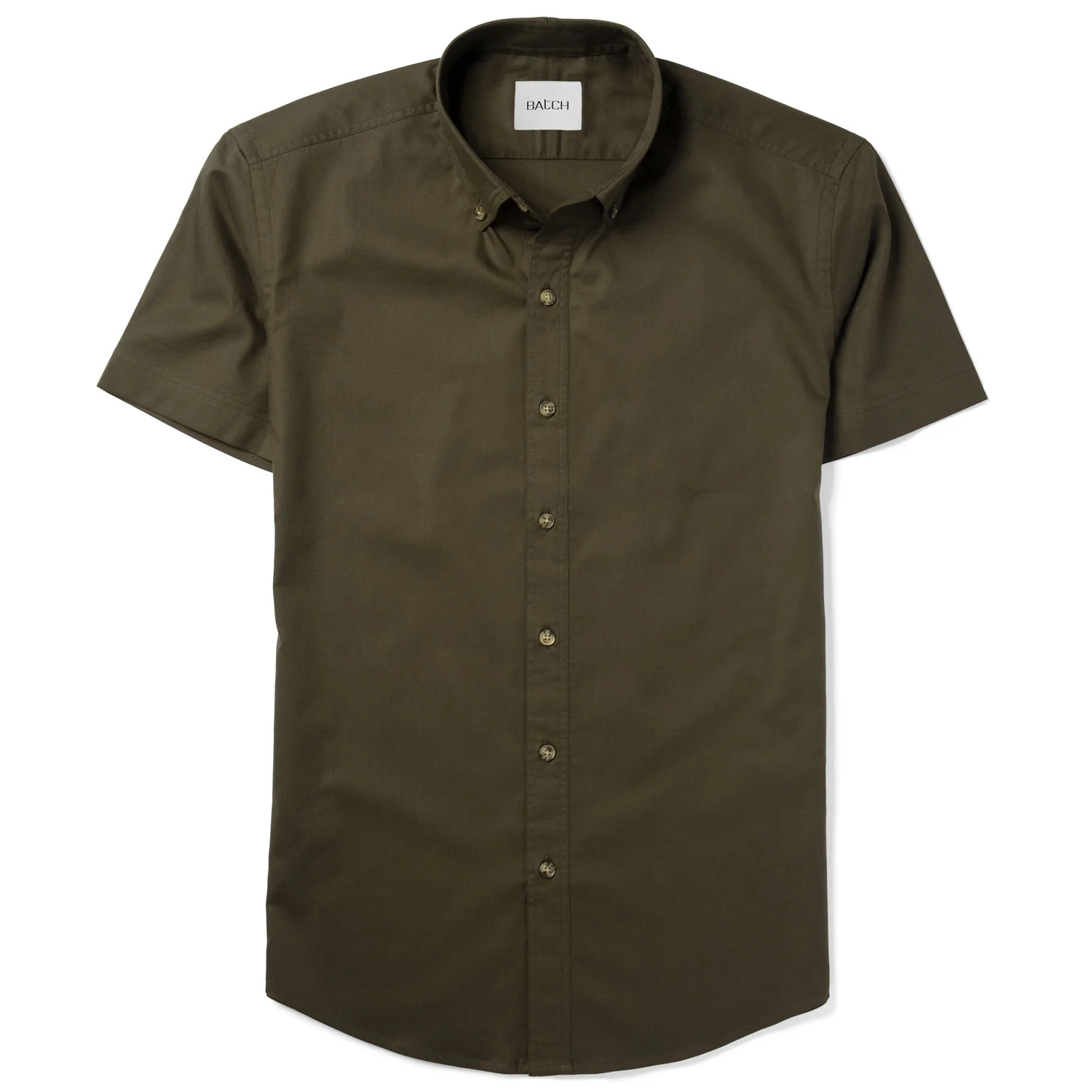 Essential Button Down Collar Casual Short Sleeve Shirt - Olive Green Cotton Twill - Image 2