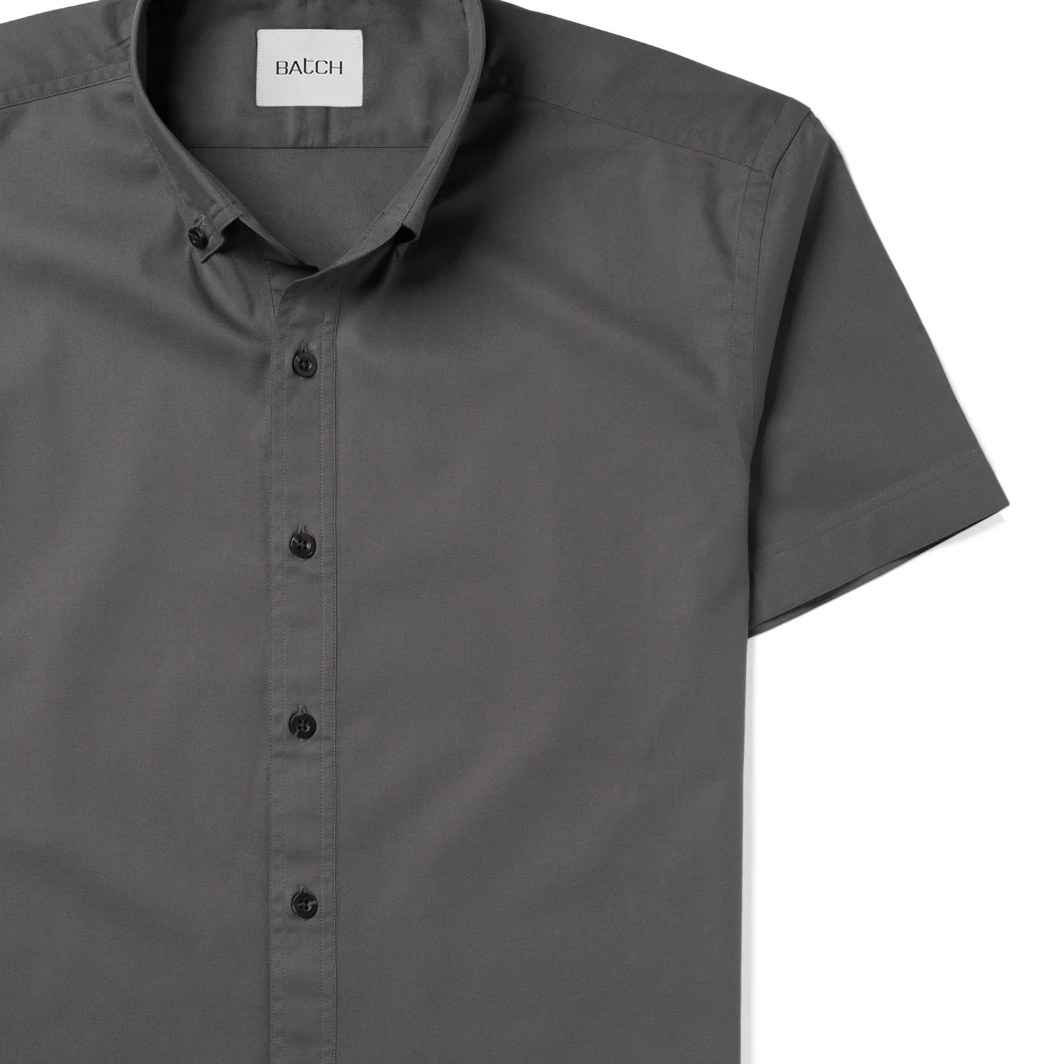 Essential Button Down Collar Casual Short Sleeve Shirt - Slate Gray Cotton Twill - Image 3