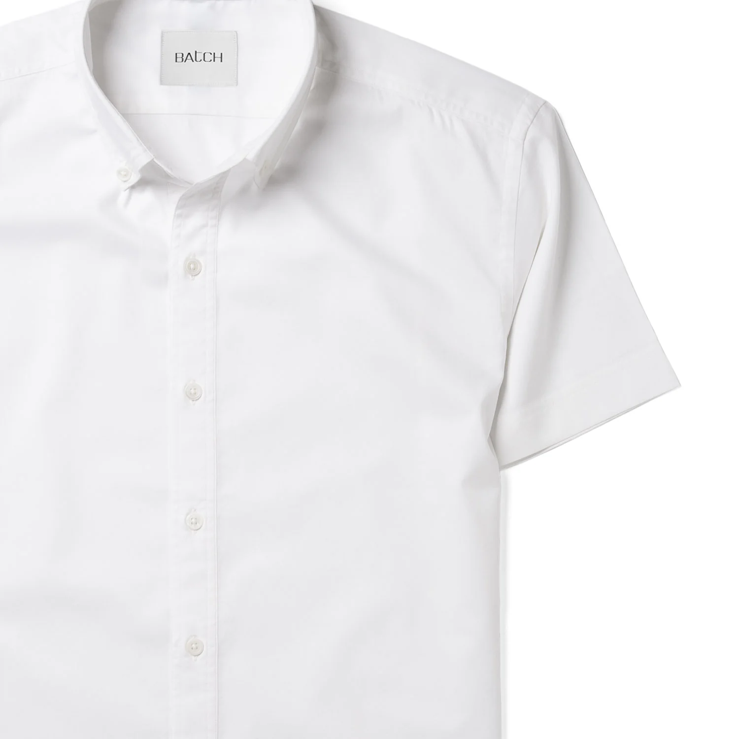 Essential Button Down Collar Casual Short Sleeve Shirt - White Cotton Twill - Image 3