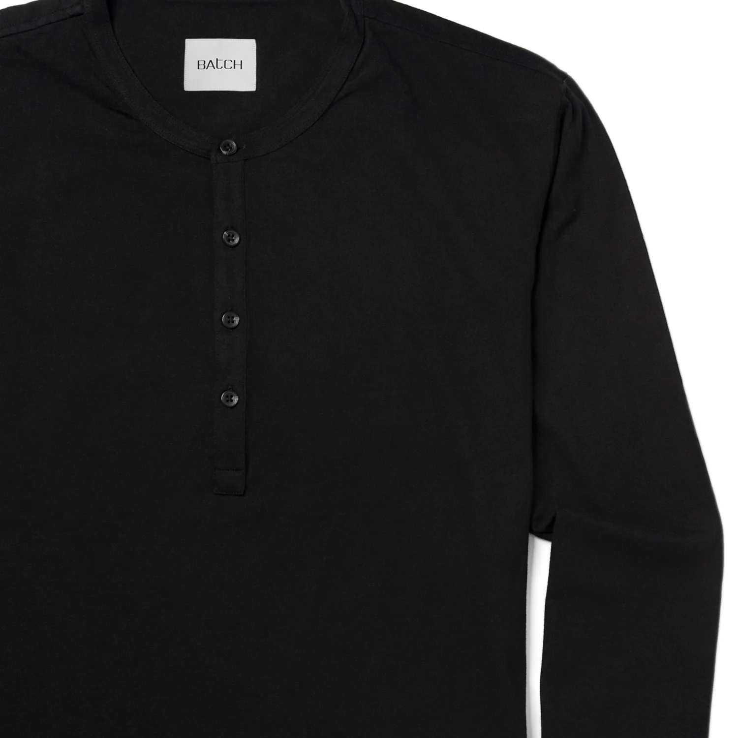 Essential Curved Hem Henley –  Black Cotton Jersey - Image 3
