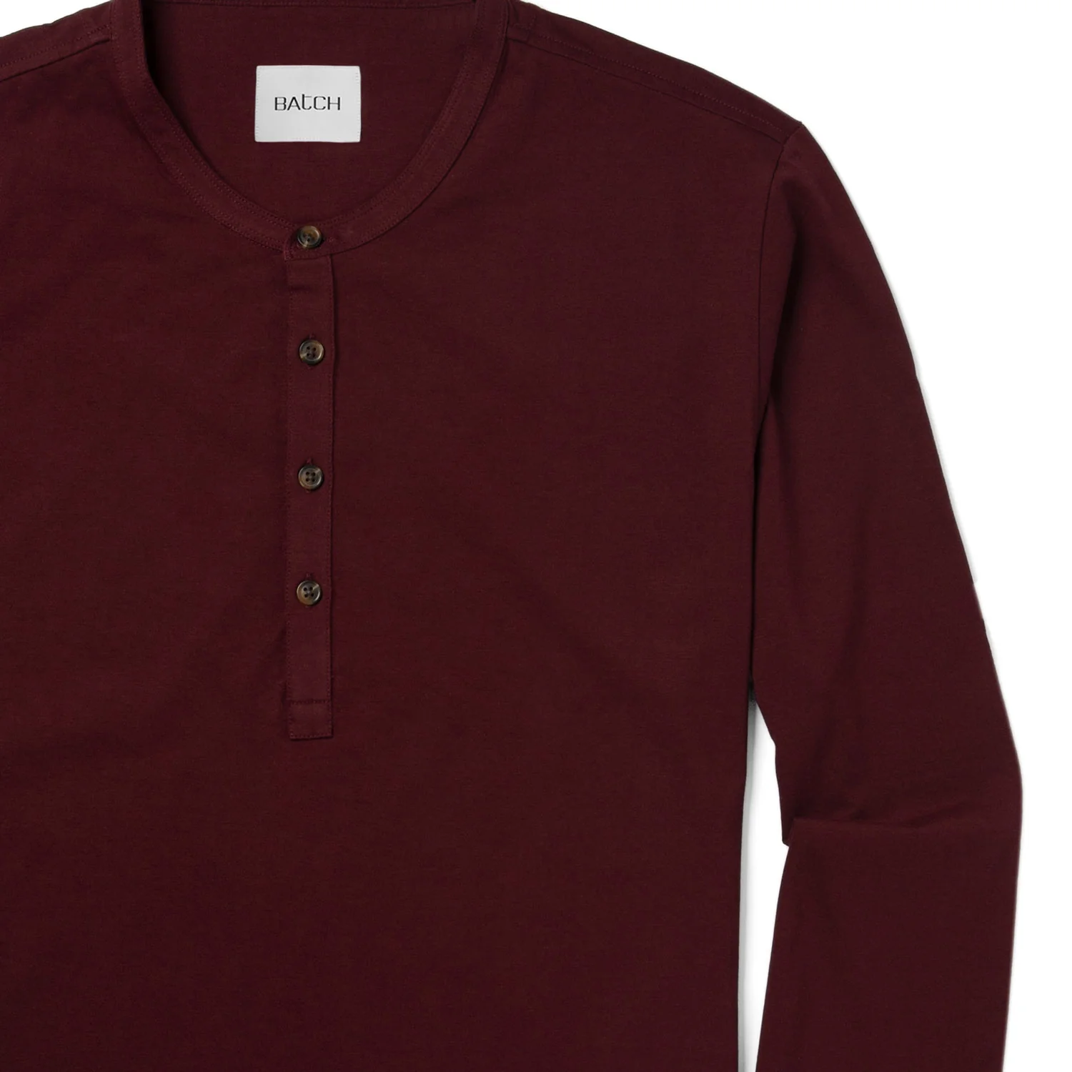Essential Curved Hem Henley –  Burgundy Cotton Jersey - Image 3