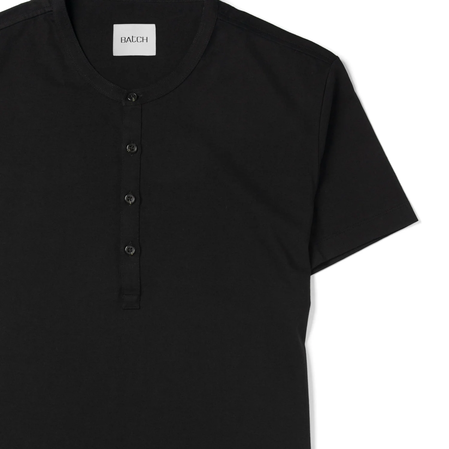 Essential Short Sleeve Curved Hem Henley –  Black Cotton Jersey - Image 3