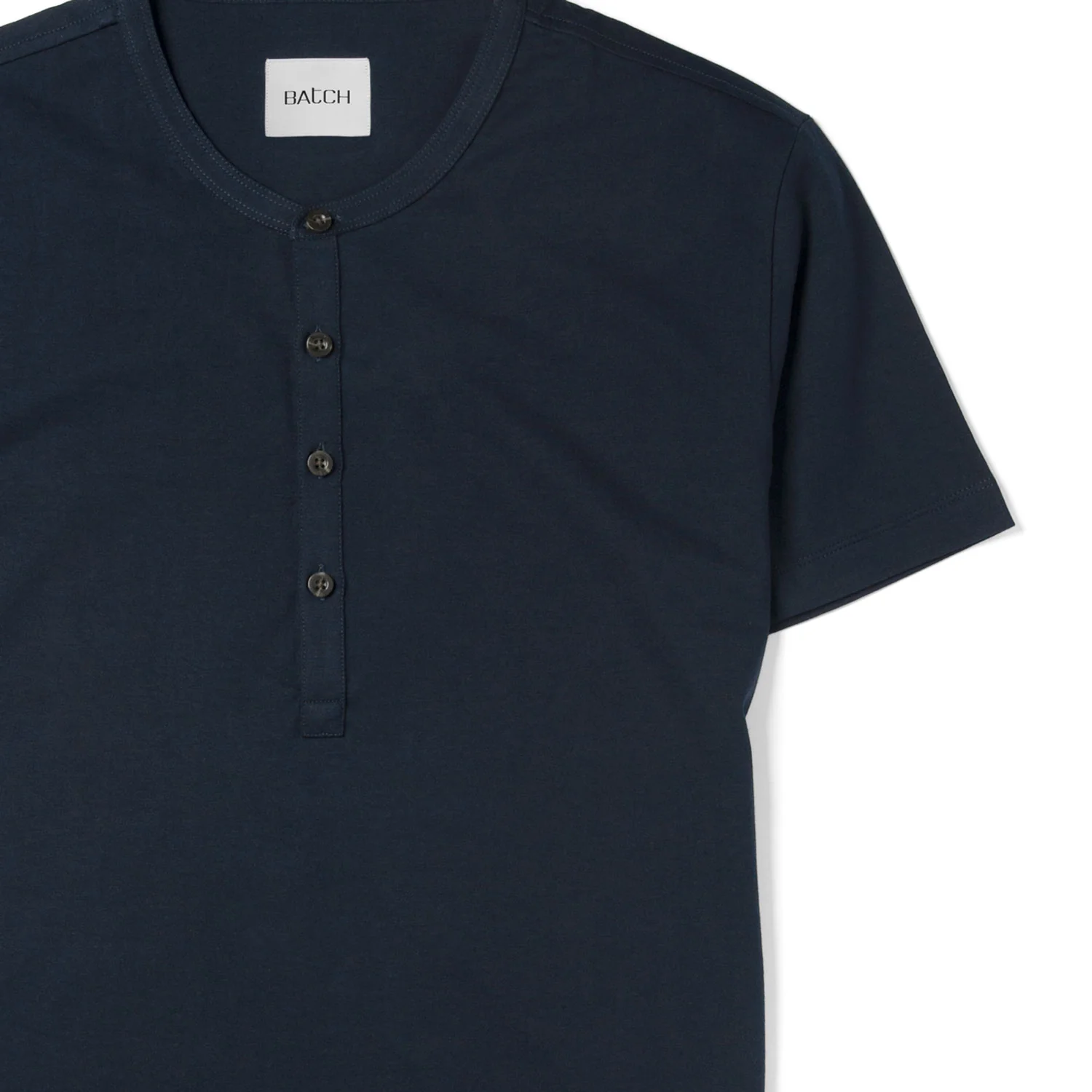 Essential Short Sleeve Curved Hem Henley –  Navy Cotton Jersey - Image 3