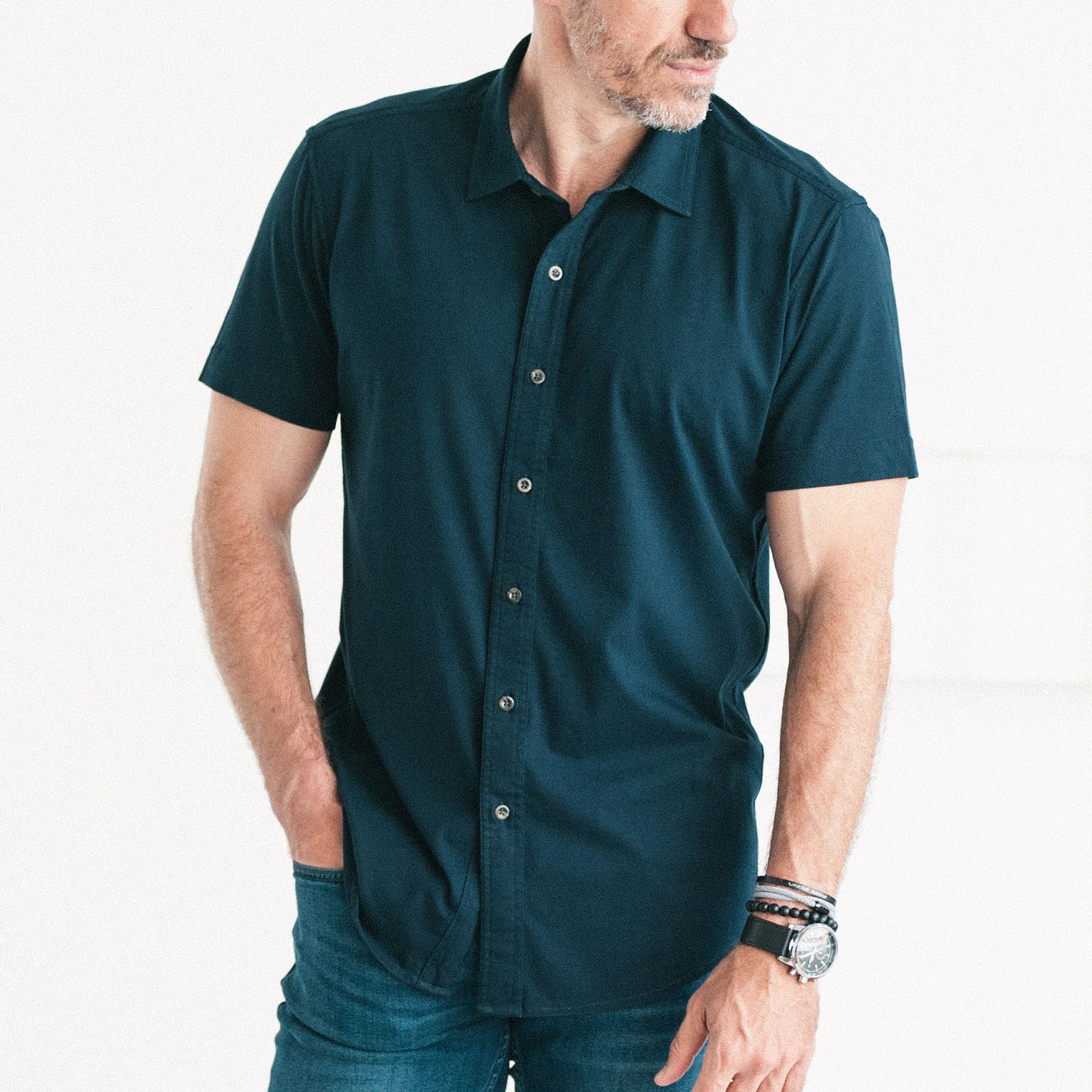 Short Sleeve T-Shirt Shirt - Dark Navy Cotton Jersey