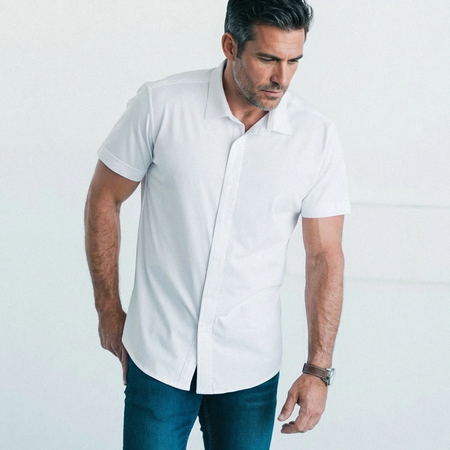 Short Sleeve T-Shirt Shirt - White Cotton Jersey - Image 7