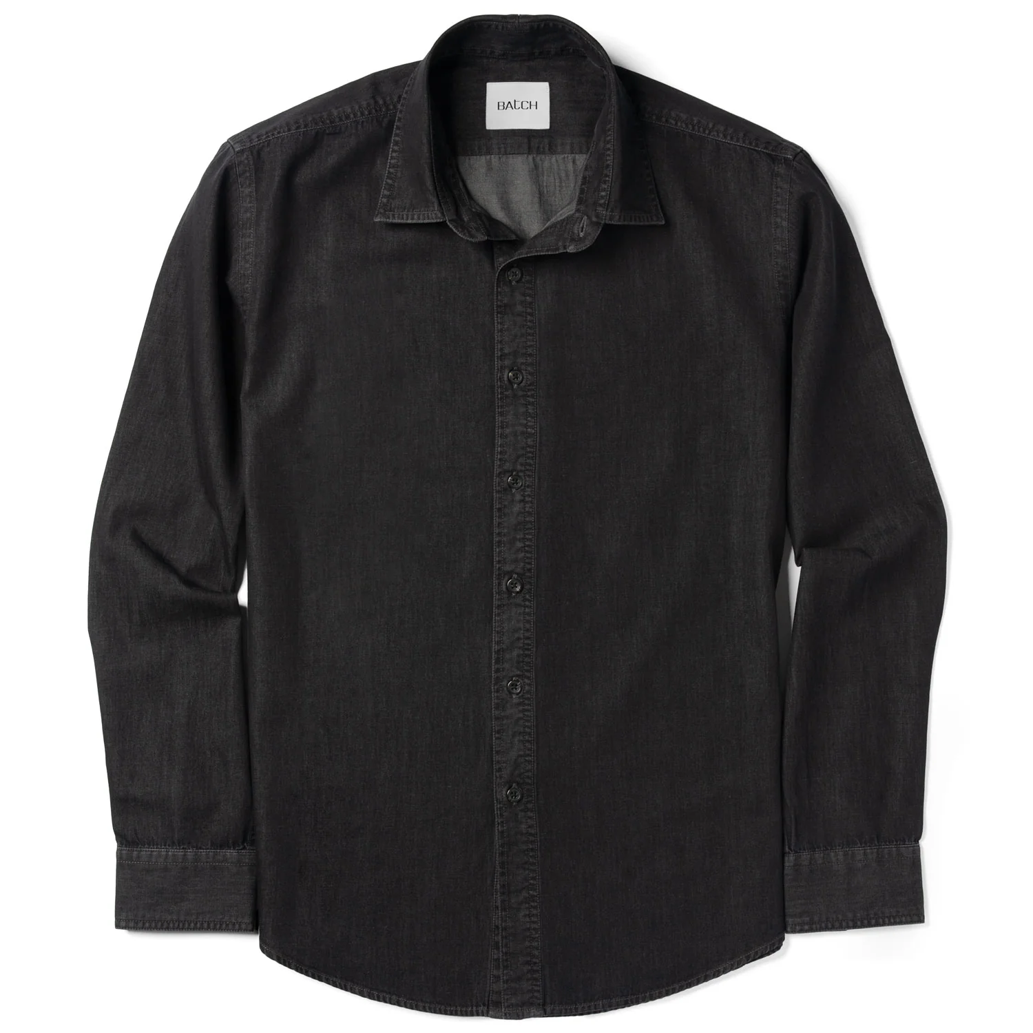 Essential Spread Collar Casual Shirt - Black Cotton Denim - Image 2