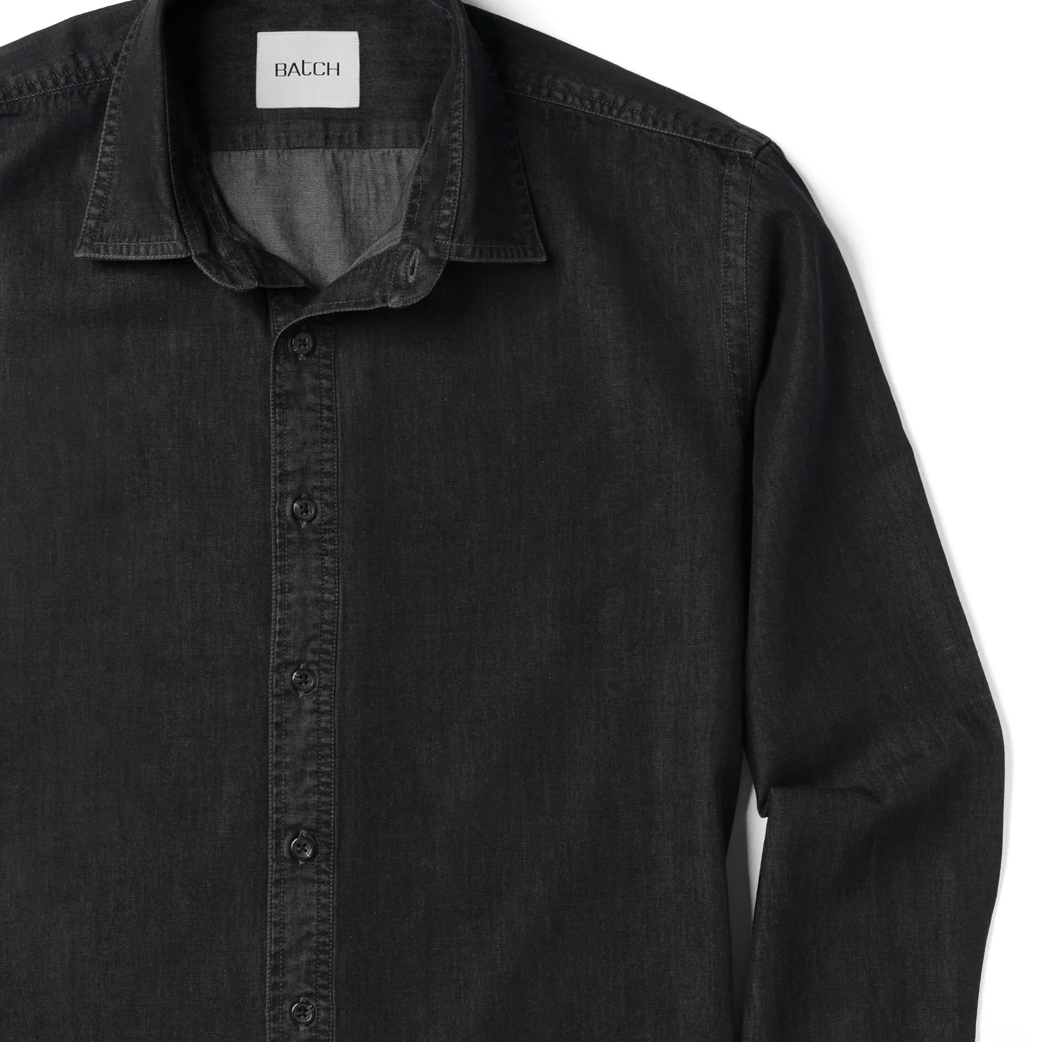 Essential Spread Collar Casual Shirt - Black Cotton Denim - Image 3