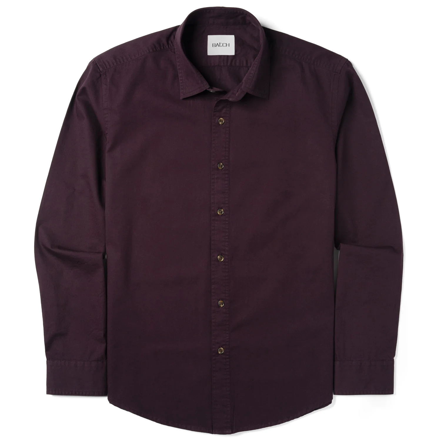 Essential Spread Collar Casual Shirt - Burgundy Cotton Twill - Image 2