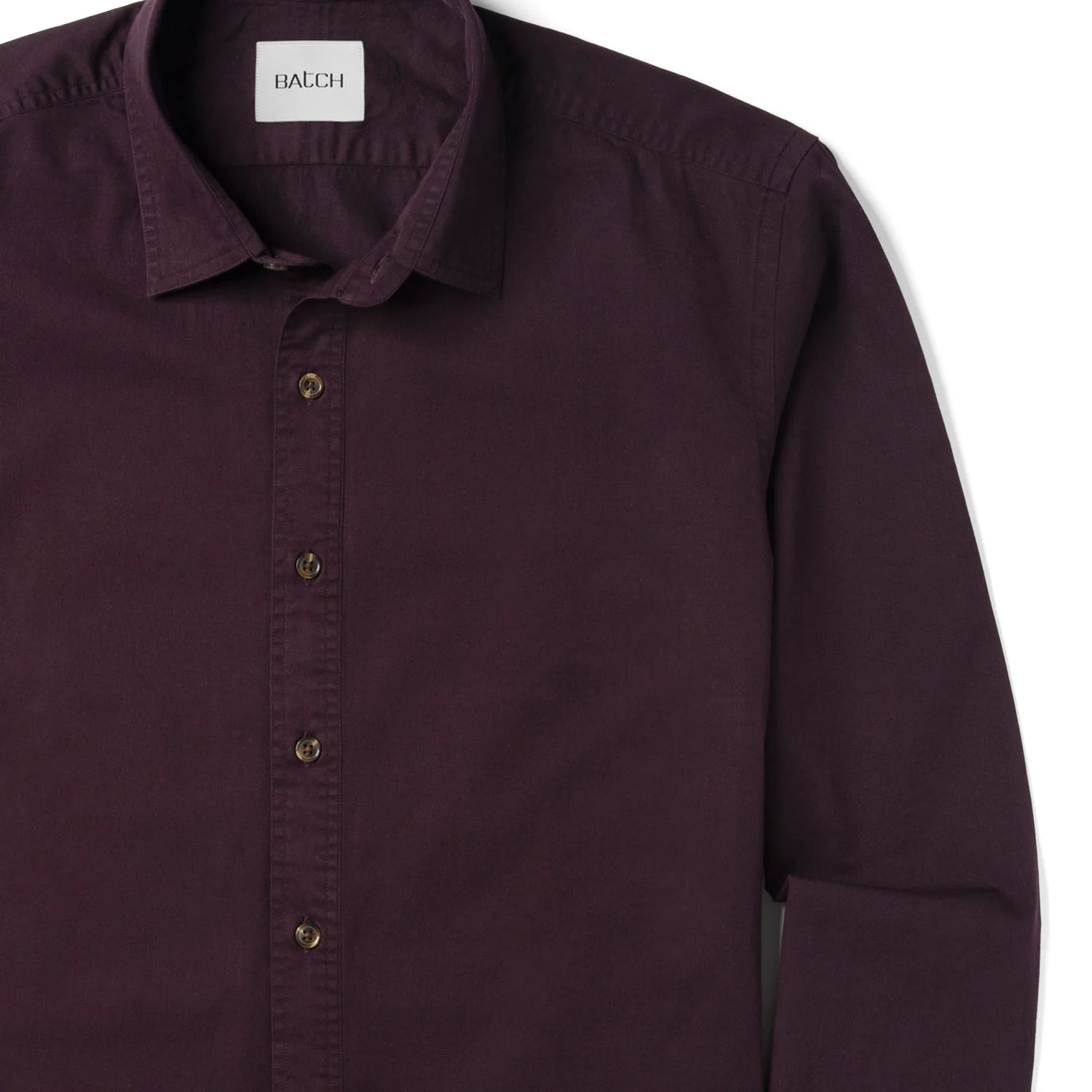 Essential Spread Collar Casual Shirt - Burgundy Cotton Twill - Image 3