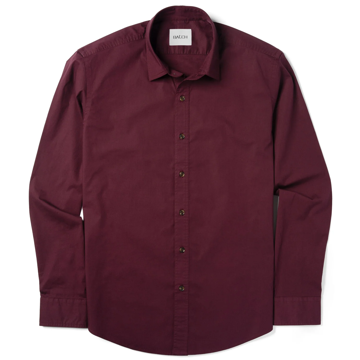 Essential Spread Collar Casual Shirt - Burgundy Stretch Cotton Poplin - Image 2