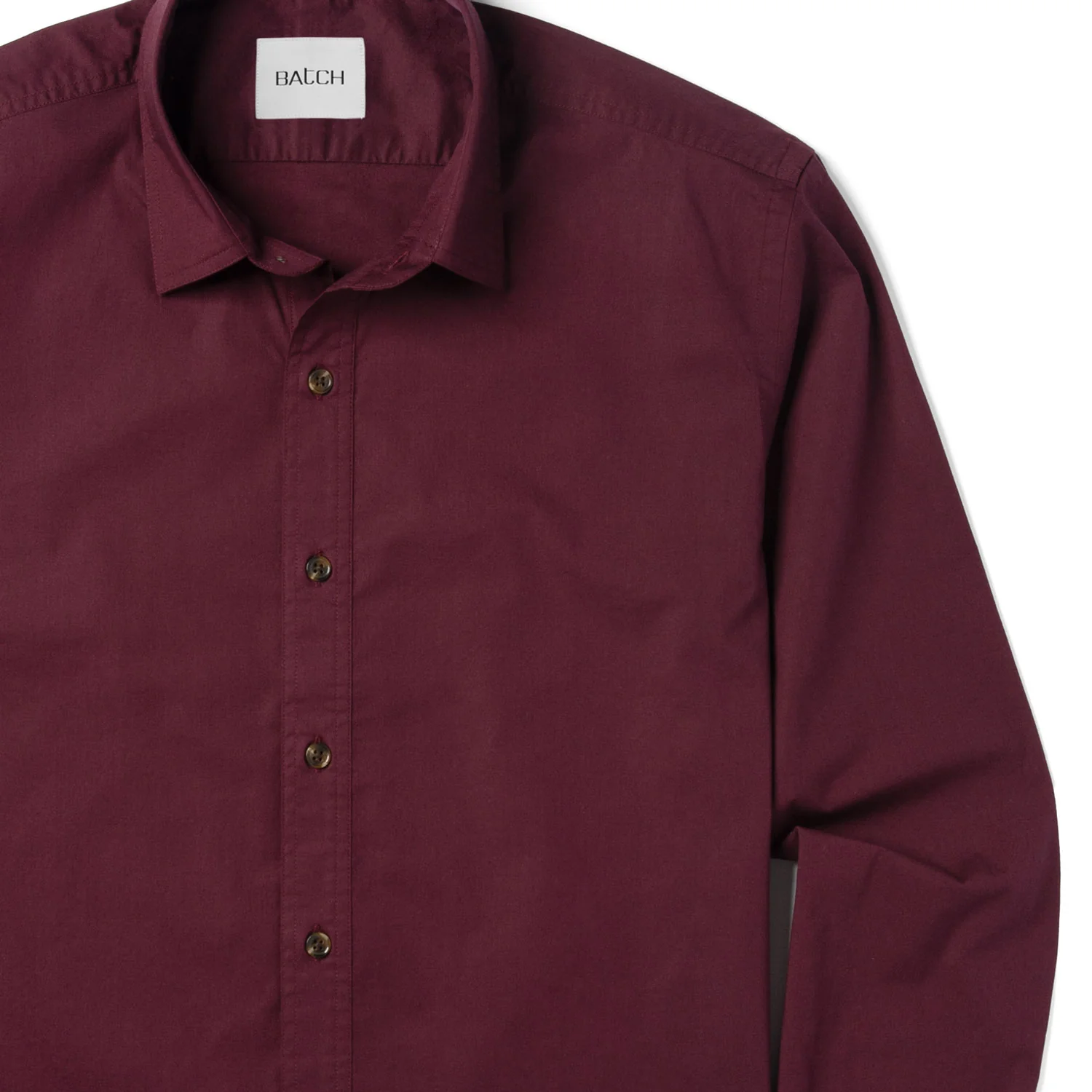 Essential Spread Collar Casual Shirt - Burgundy Stretch Cotton Poplin - Image 3