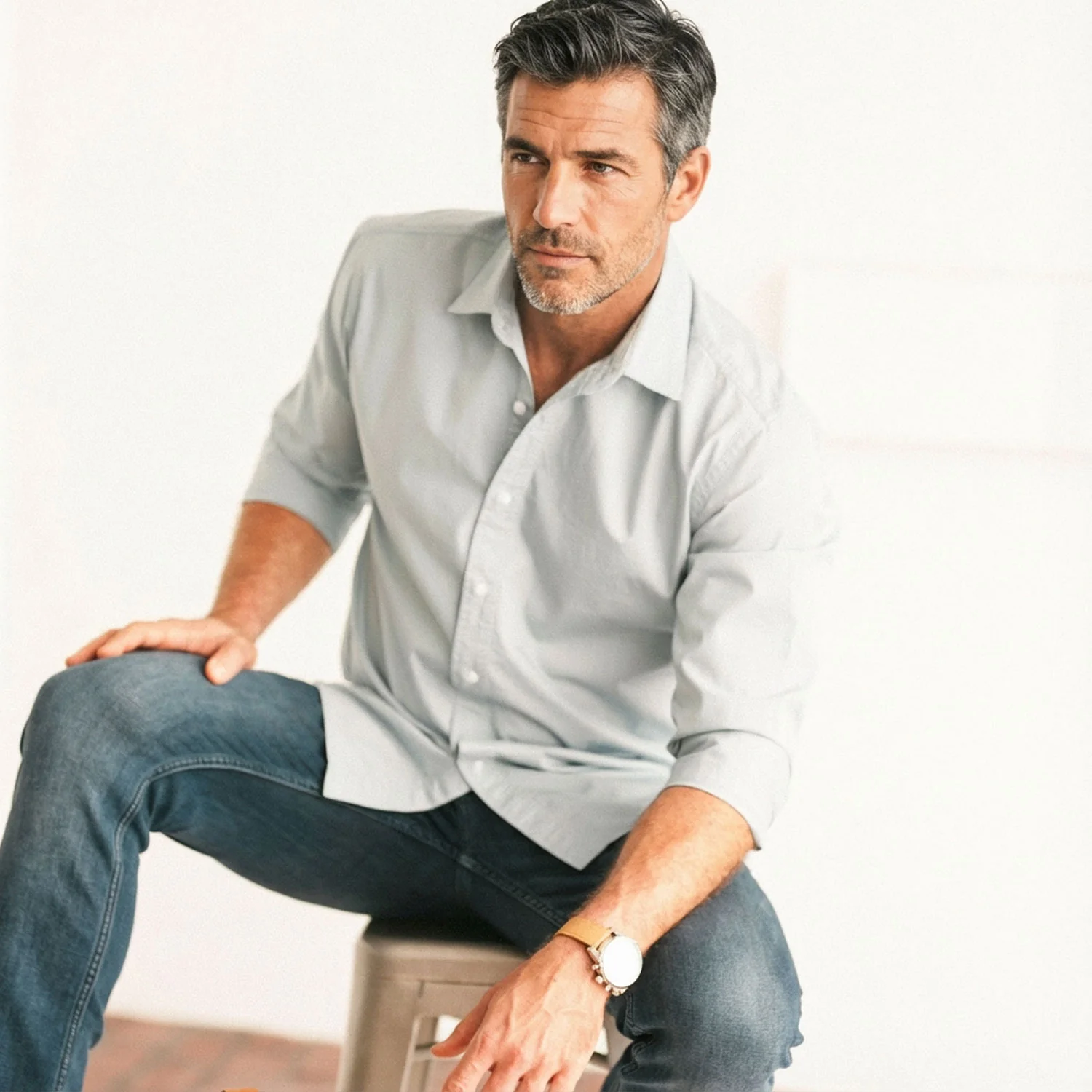 Essential Spread Collar Casual Shirt - Cloud Blue Stretch Cotton Poplin