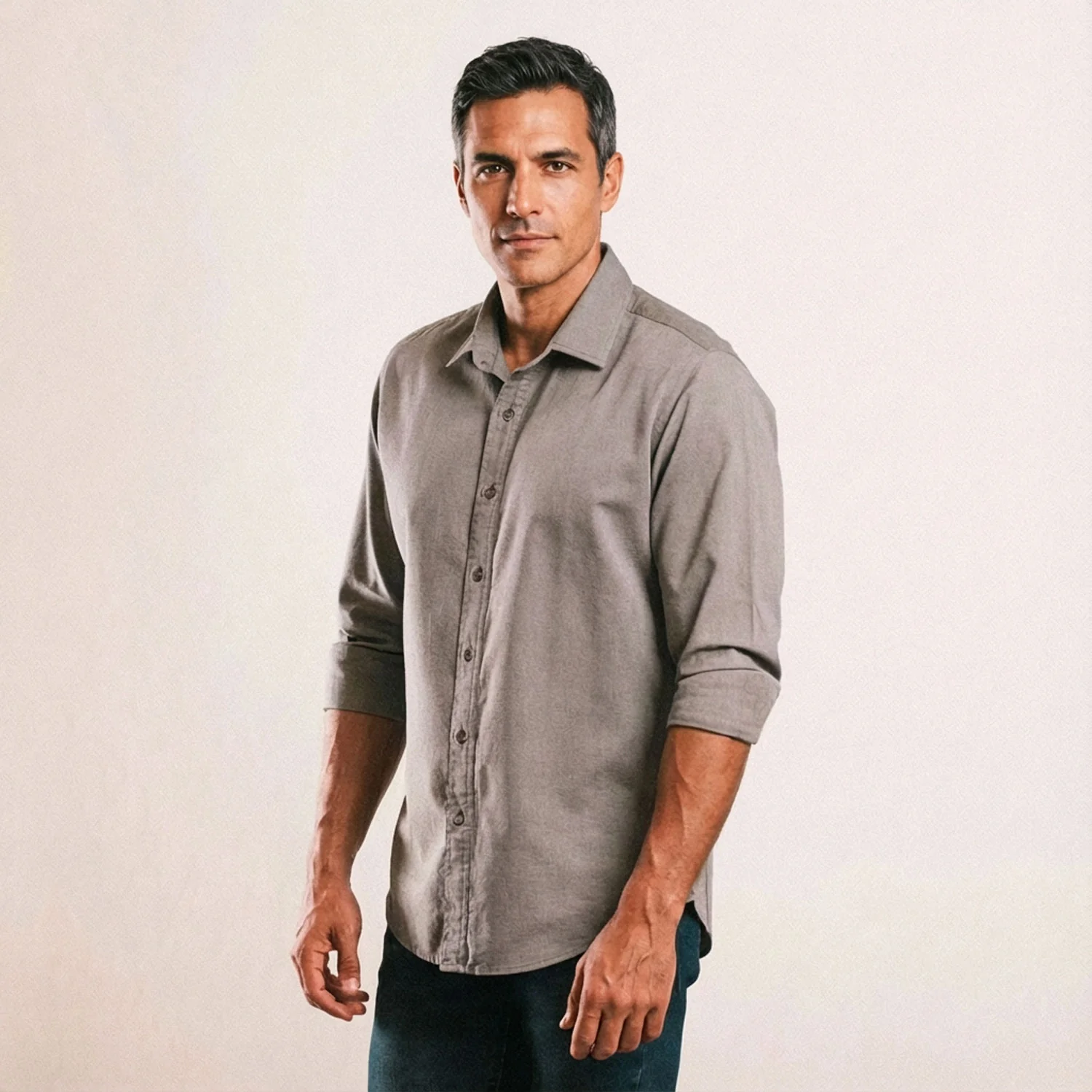 Essential Spread Collar Casual Shirt - Flint Gray Cotton Oxford - Image 5