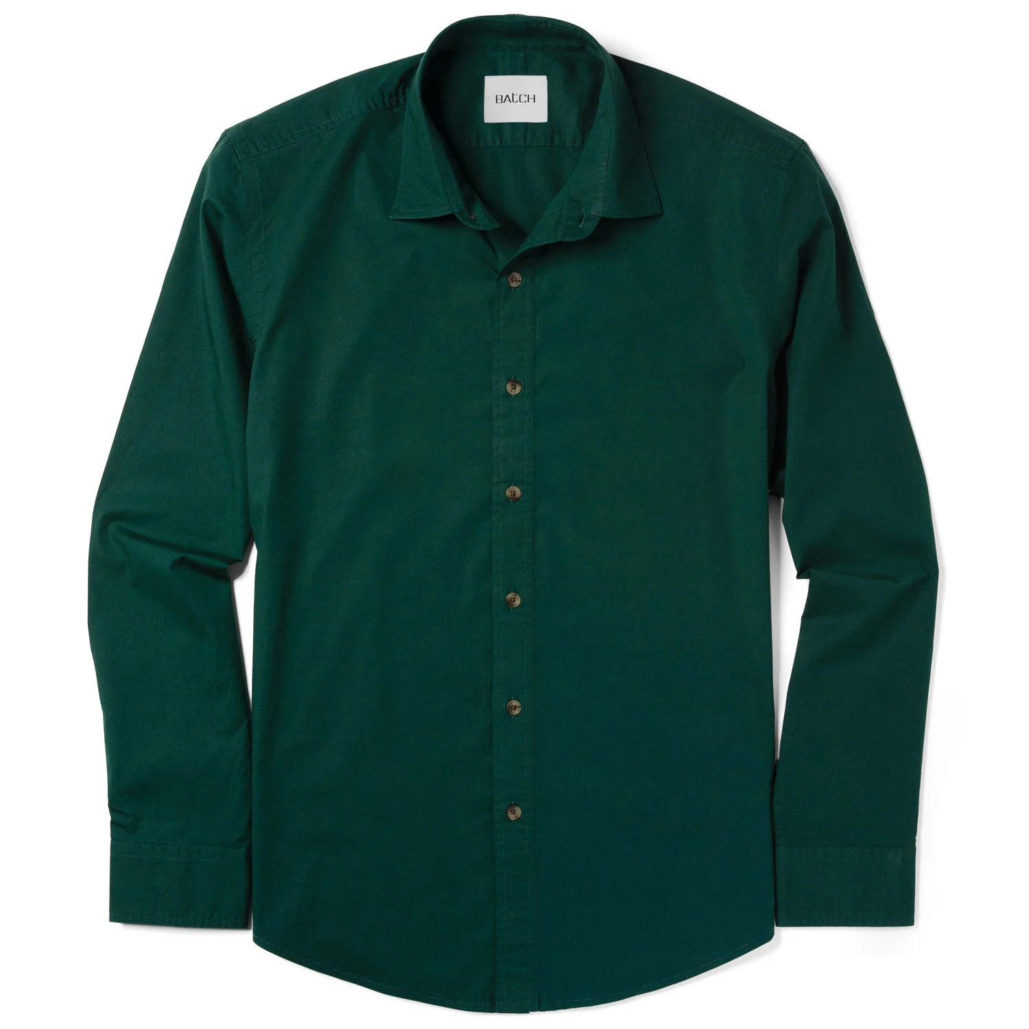 Essential Spread Collar Casual Shirt - Forest Green Stretch Cotton Poplin - Image 2