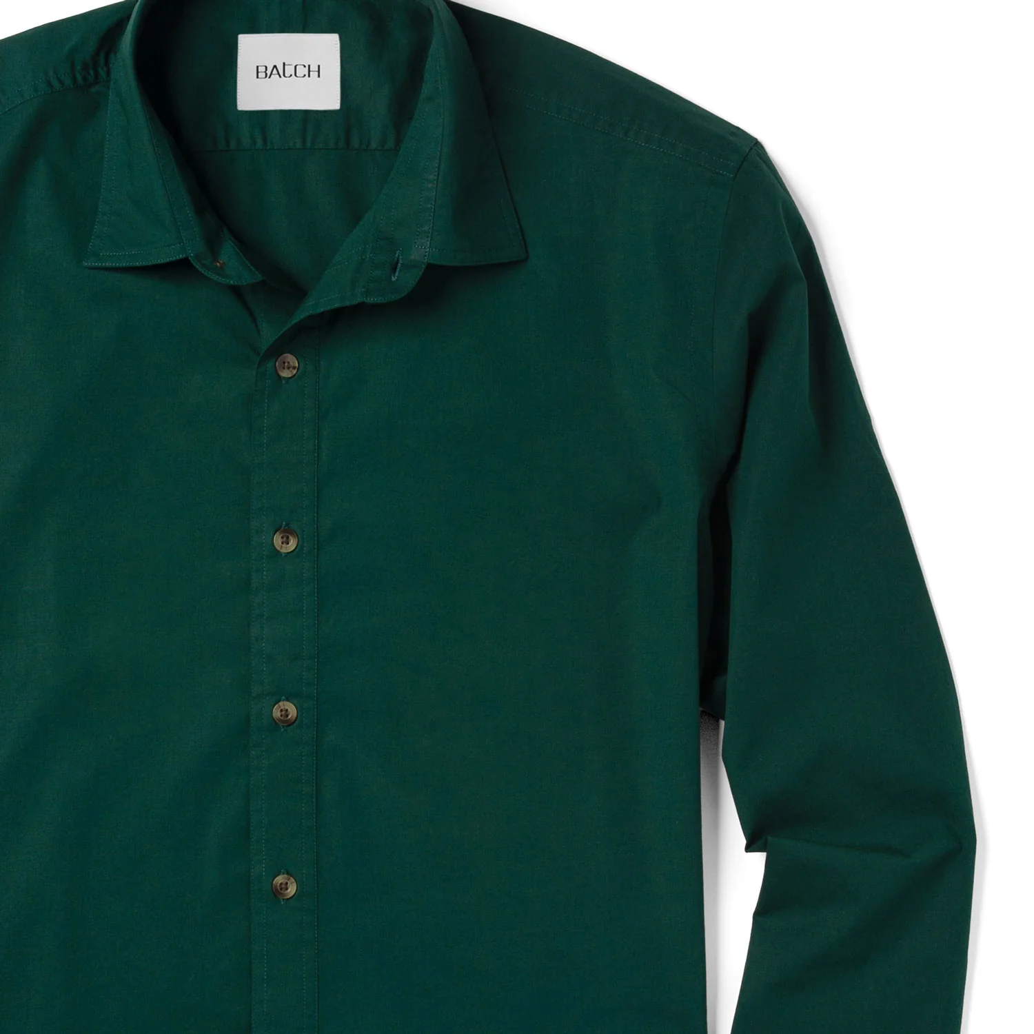 Essential Spread Collar Casual Shirt - Forest Green Stretch Cotton Poplin - Image 3