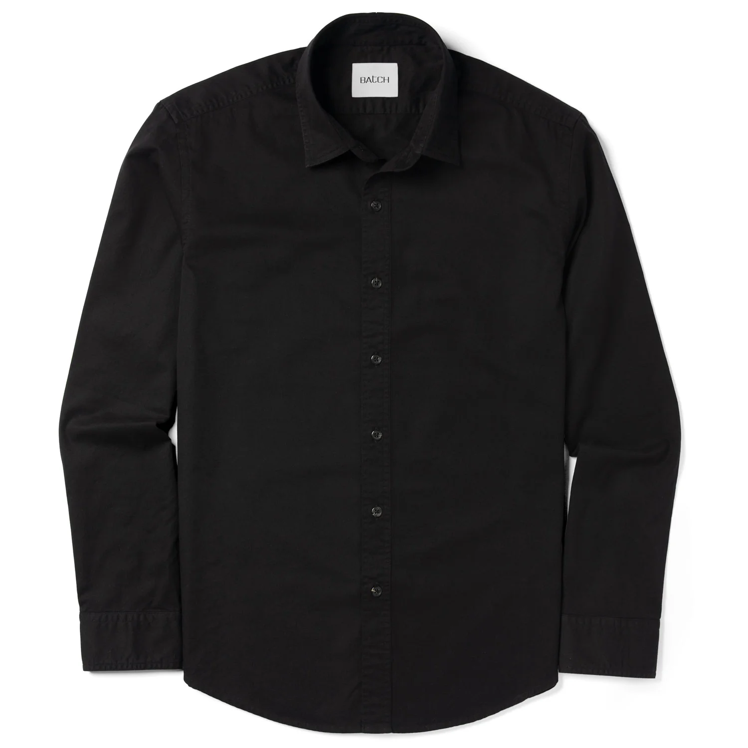 Essential Spread Collar Casual Shirt - Jet Black Cotton Twill - Image 2