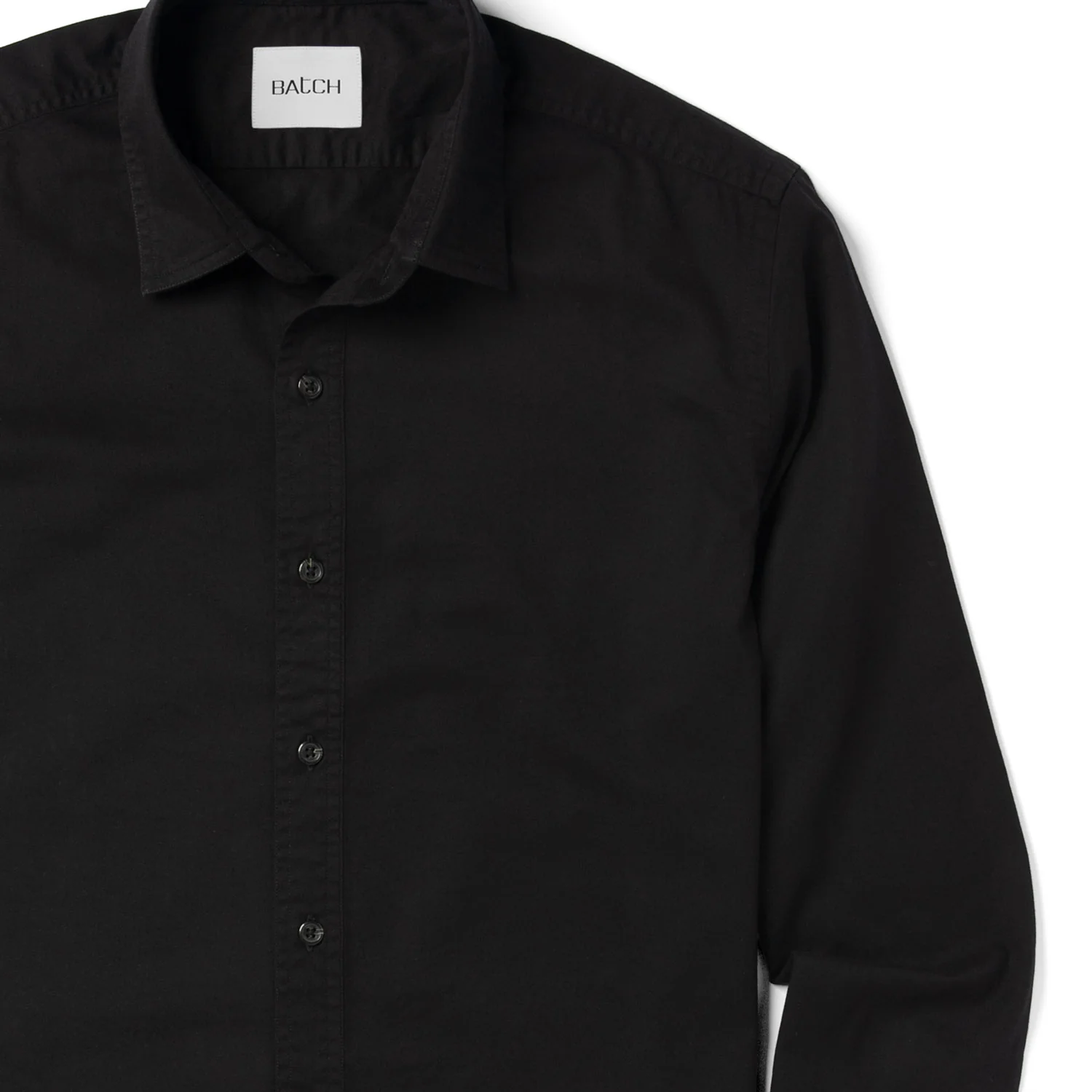 Essential Spread Collar Casual Shirt - Jet Black Cotton Twill - Image 3