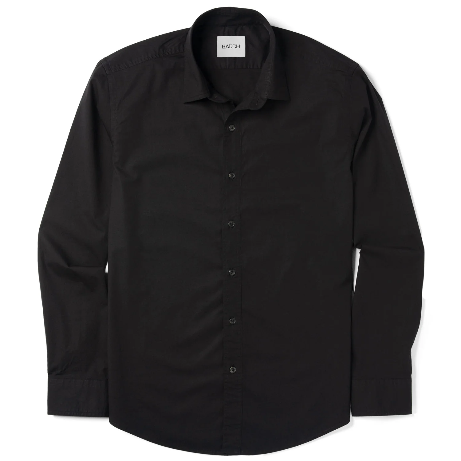 Essential Spread Collar Casual Shirt - Jet Black Stretch Cotton Poplin - Image 2