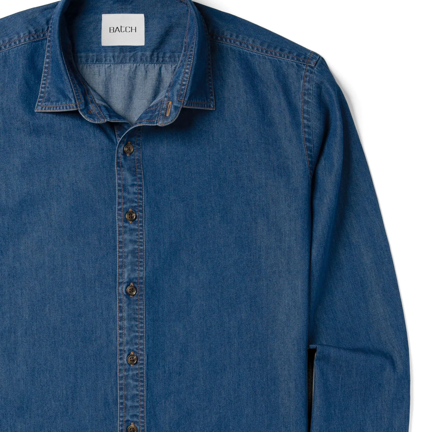 Essential Spread Collar Casual Shirt - Medium Blue Cotton Denim - Image 3