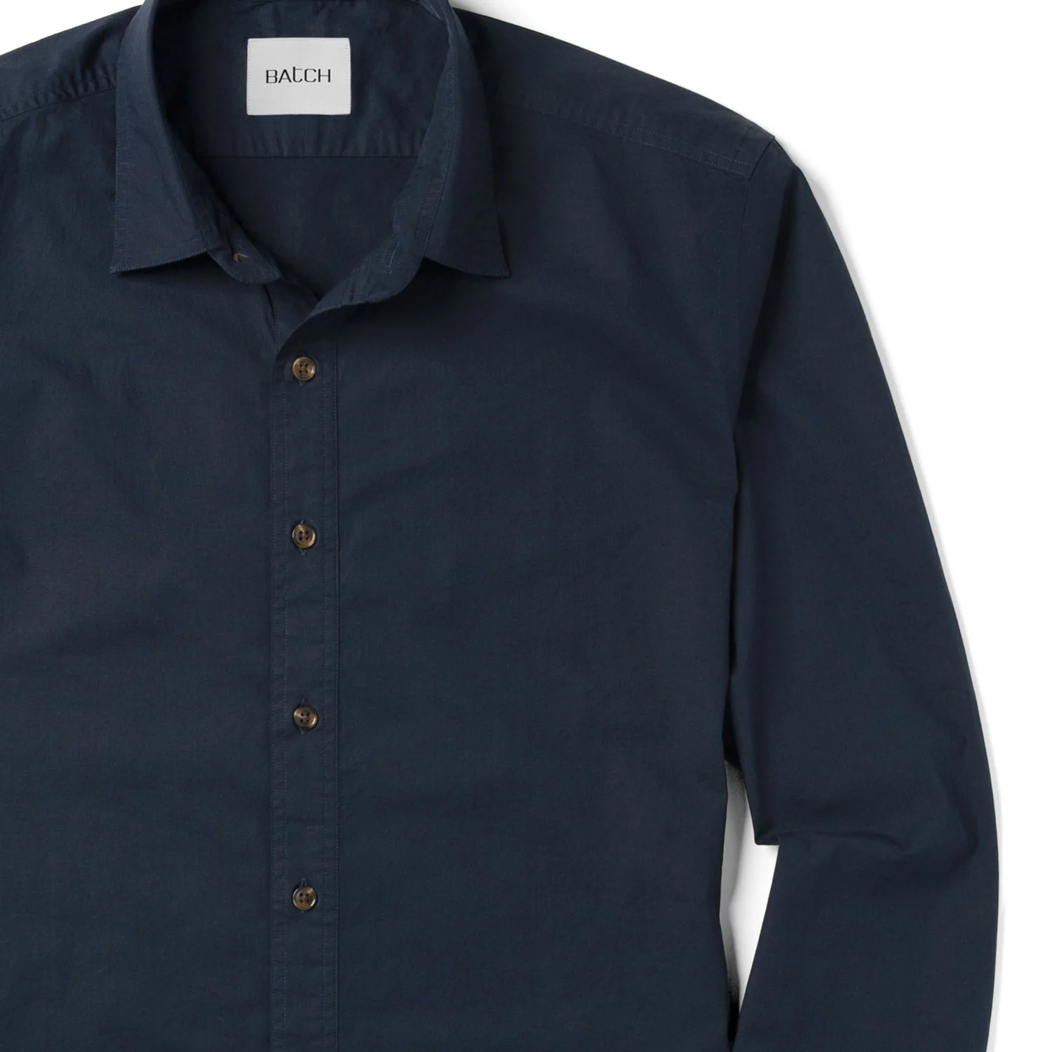 Essential Spread Collar Casual Shirt - Dark Navy Stretch Cotton Poplin - Image 3