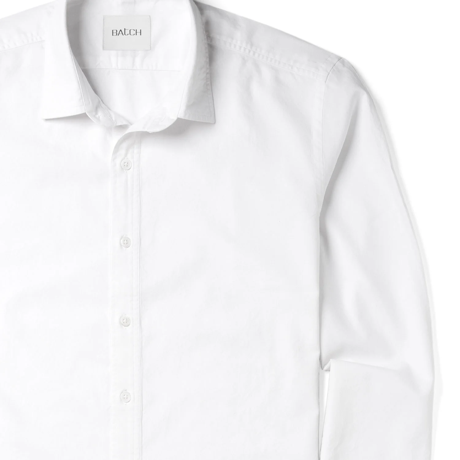 Essential Spread Collar Casual Shirt - Pure White Cotton Oxford - Image 3