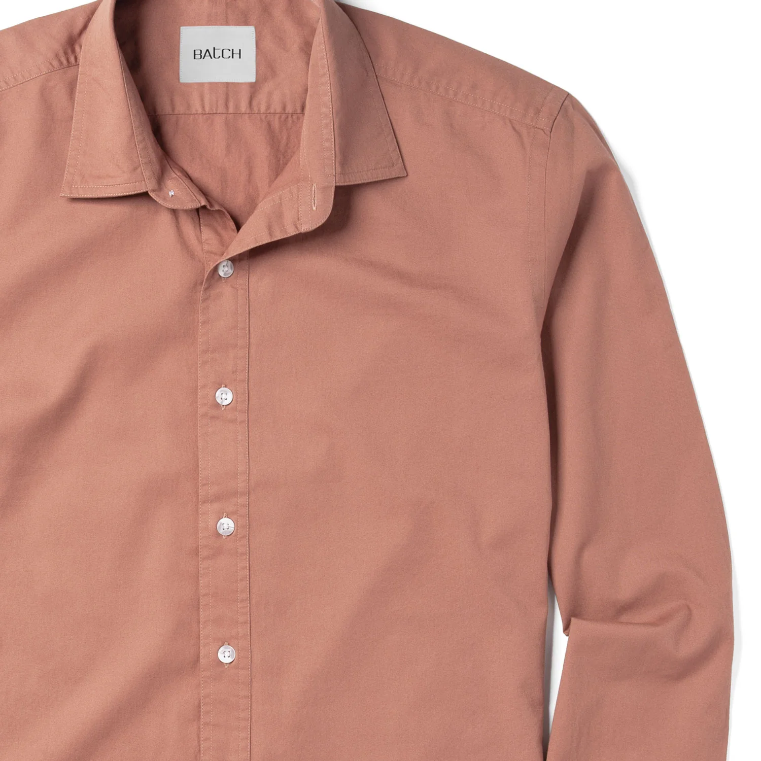 Essential Spread Collar Casual Shirt - Salmon Colored Cotton Twill - Image 3