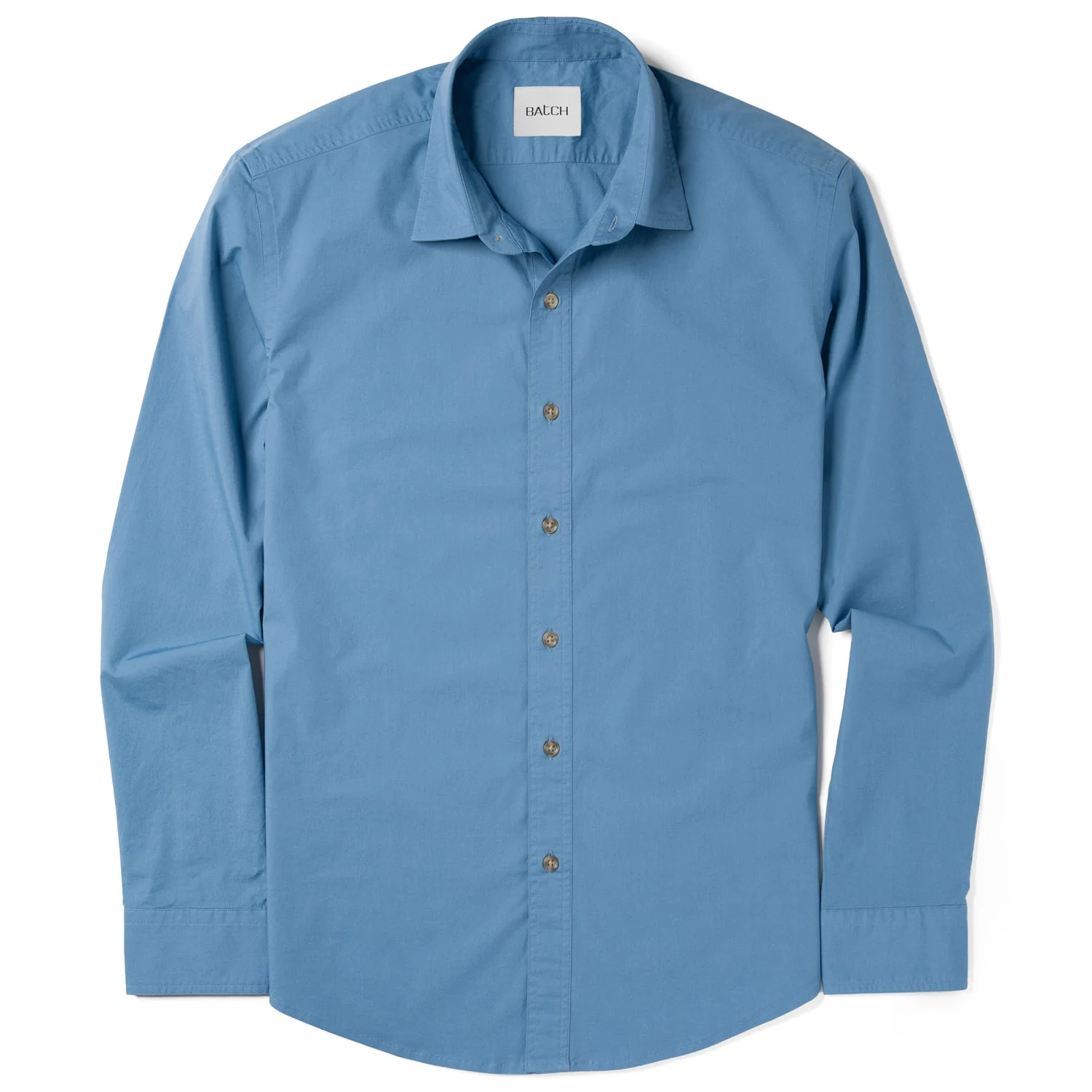 Essential Spread Collar Casual Shirt - Steel Blue Stretch Cotton Poplin - Image 2