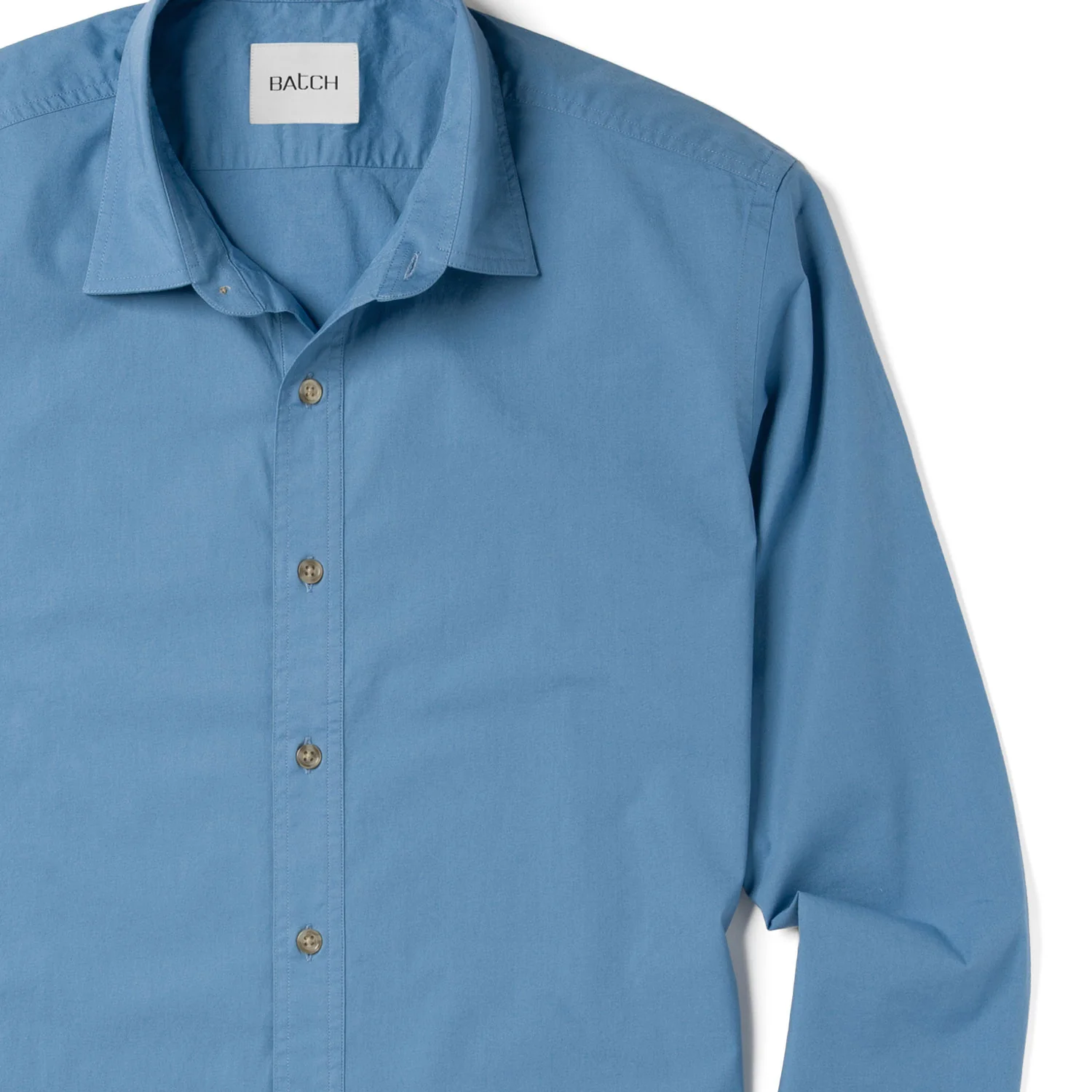 Essential Spread Collar Casual Shirt - Steel Blue Stretch Cotton Poplin - Image 3