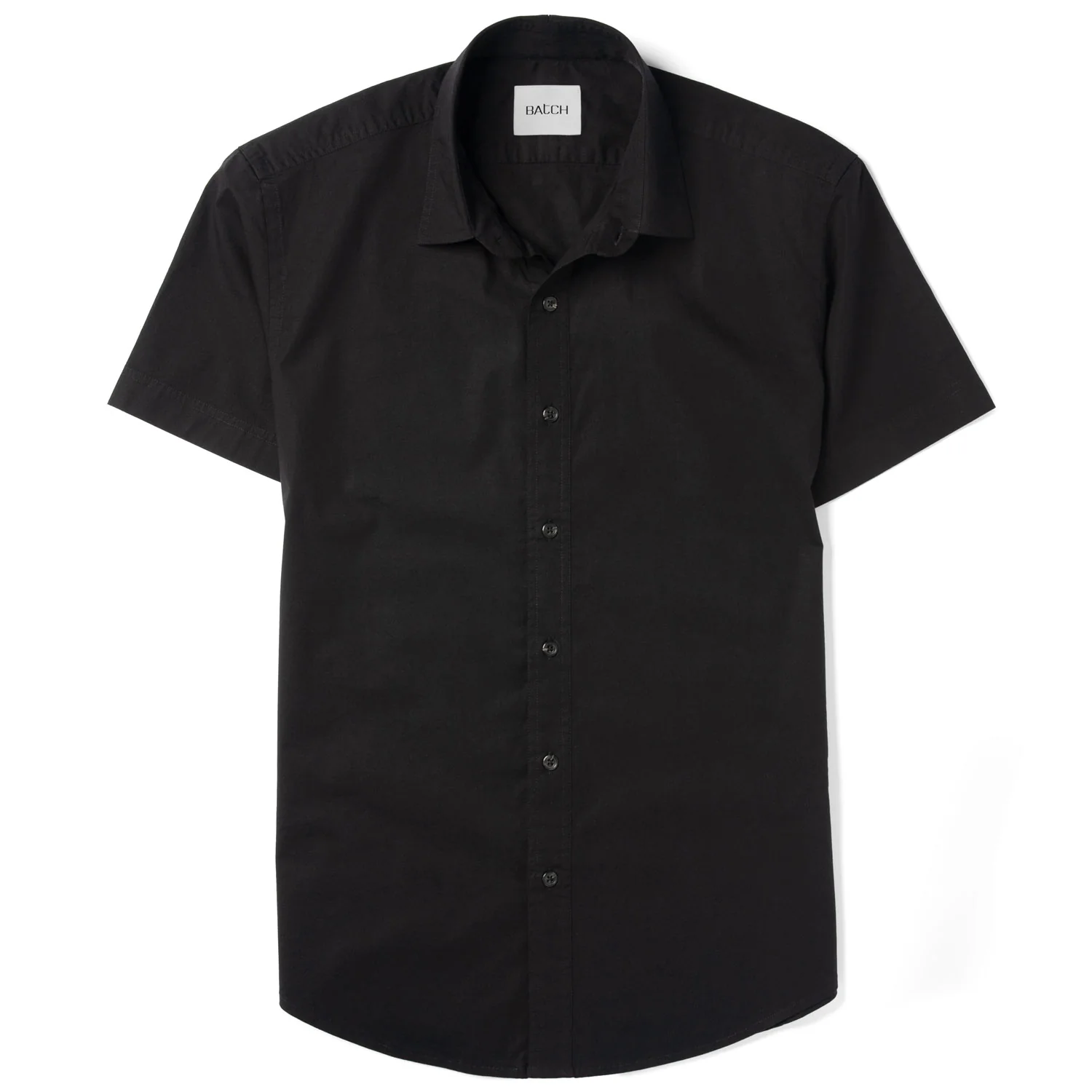 Essential Spread Collar Casual Short Sleeve Shirt - Black Cotton Twill - Image 2
