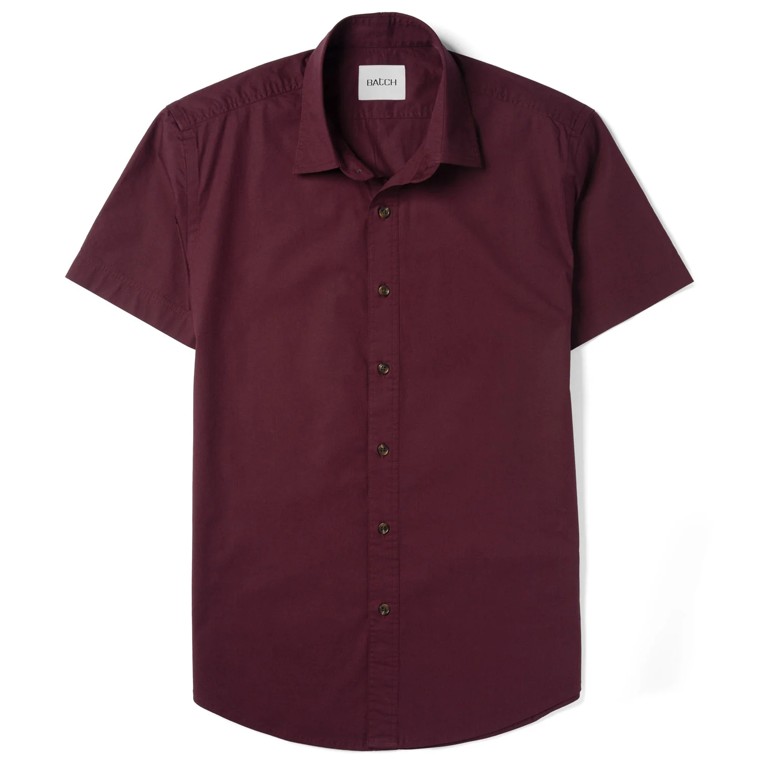 Essential Spread Collar Casual Short Sleeve Shirt - Burgundy Stretch Cotton Poplin - Image 2