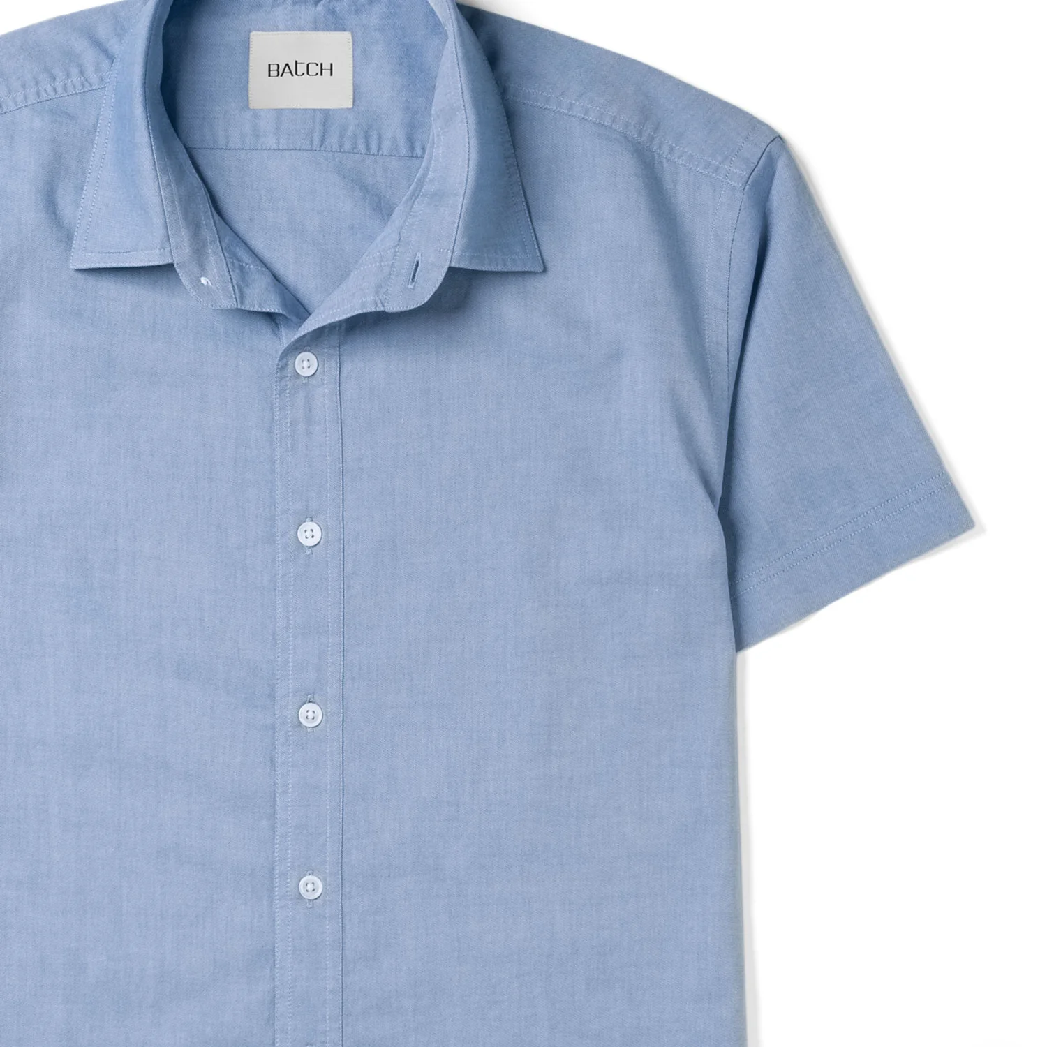 Essential Spread Collar Casual Short Sleeve Shirt - Classic Blue Cotton Oxford - Image 3