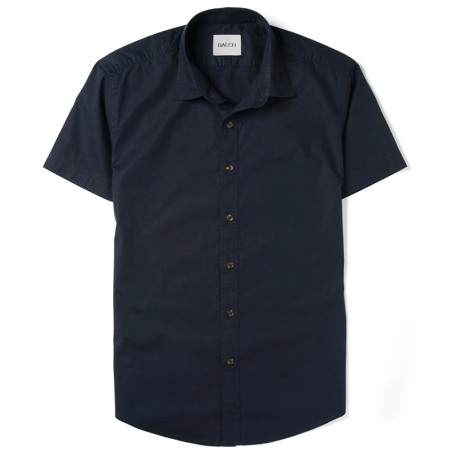 Essential Spread Collar Casual Short Sleeve Shirt - Dark Navy Cotton Twill - Image 2
