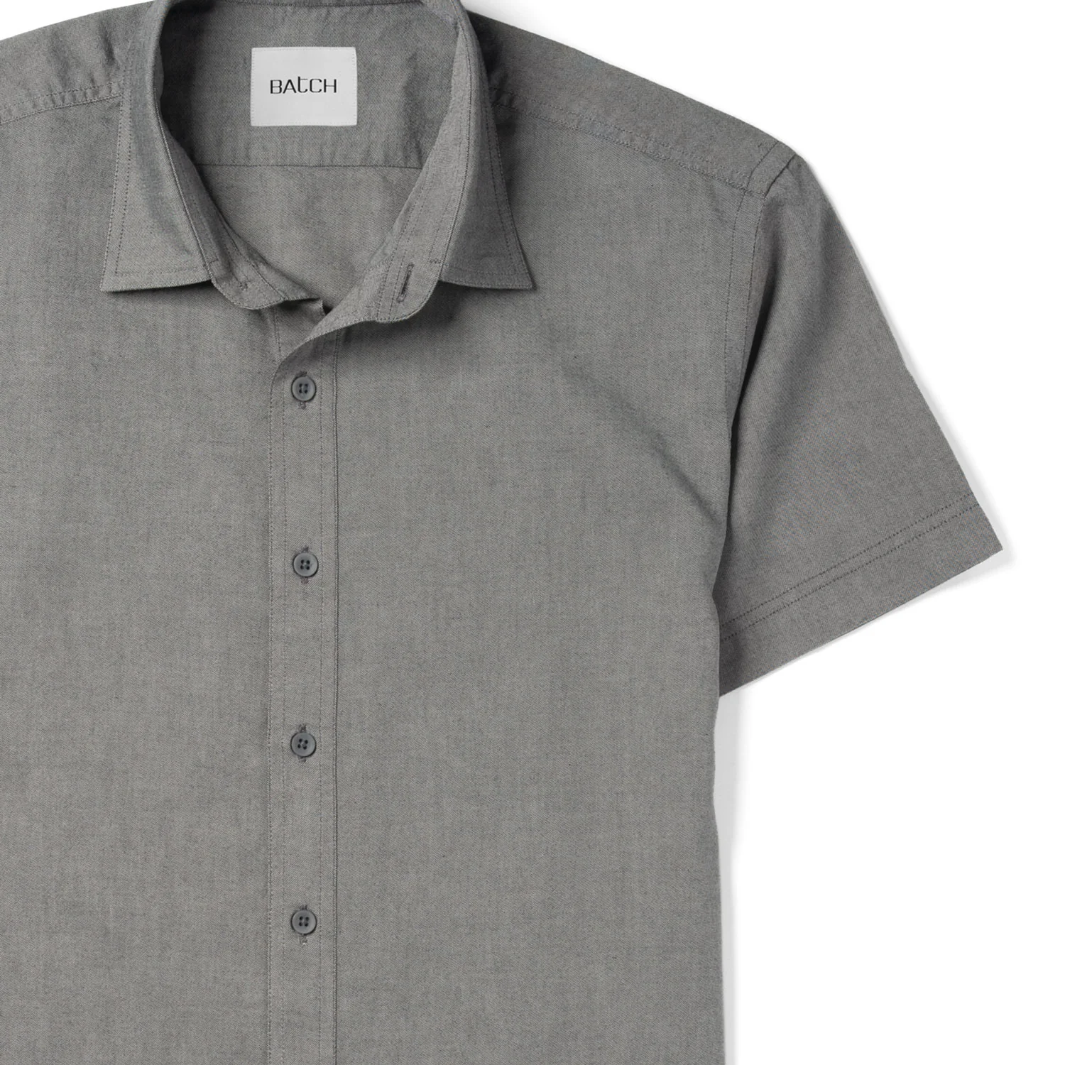 Essential Spread Collar Casual Short Sleeve Shirt - Flint Gray Cotton Oxford - Image 3