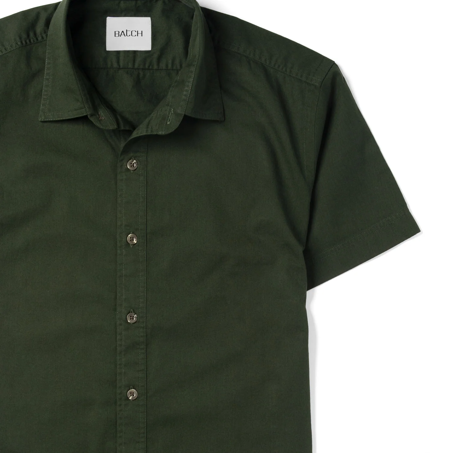 Essential Spread Collar Casual Short Sleeve Shirt - Olive Green Cotton Twill - Image 3
