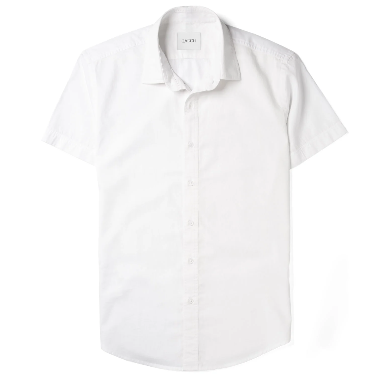 Essential Spread Collar Casual Short Sleeve Shirt - Pure White Stretch Cotton Poplin - Image 2