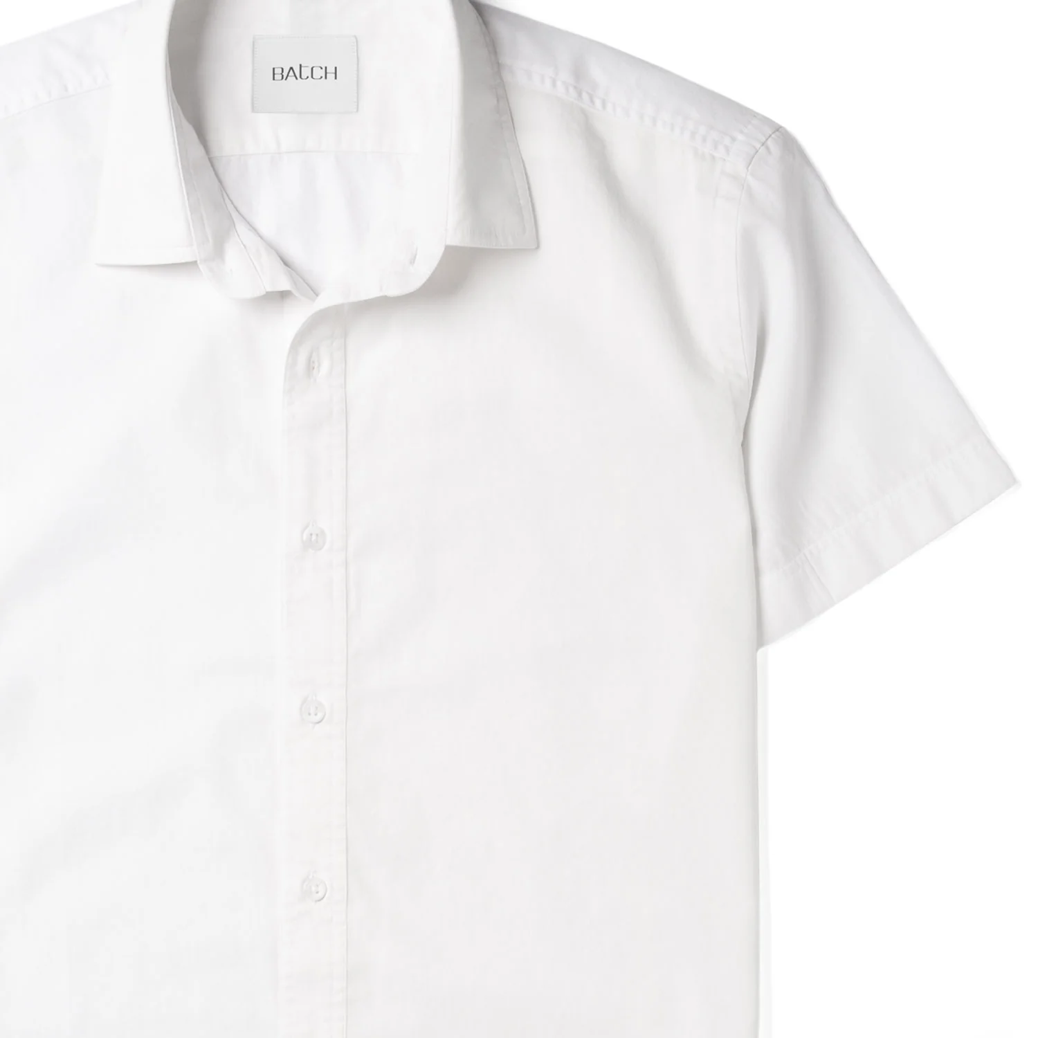 Essential Spread Collar Casual Short Sleeve Shirt - Pure White Stretch Cotton Poplin - Image 3