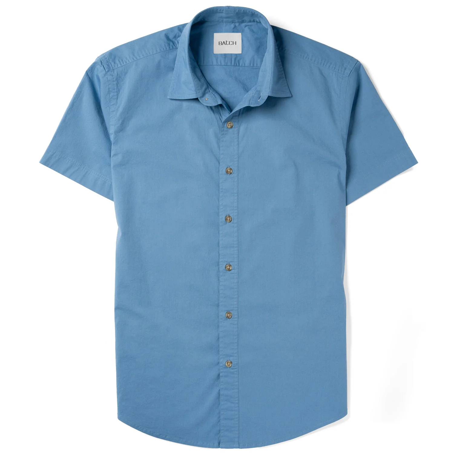 Essential Spread Collar Casual Short Sleeve Shirt - Steel Blue Stretch Cotton Poplin - Image 2