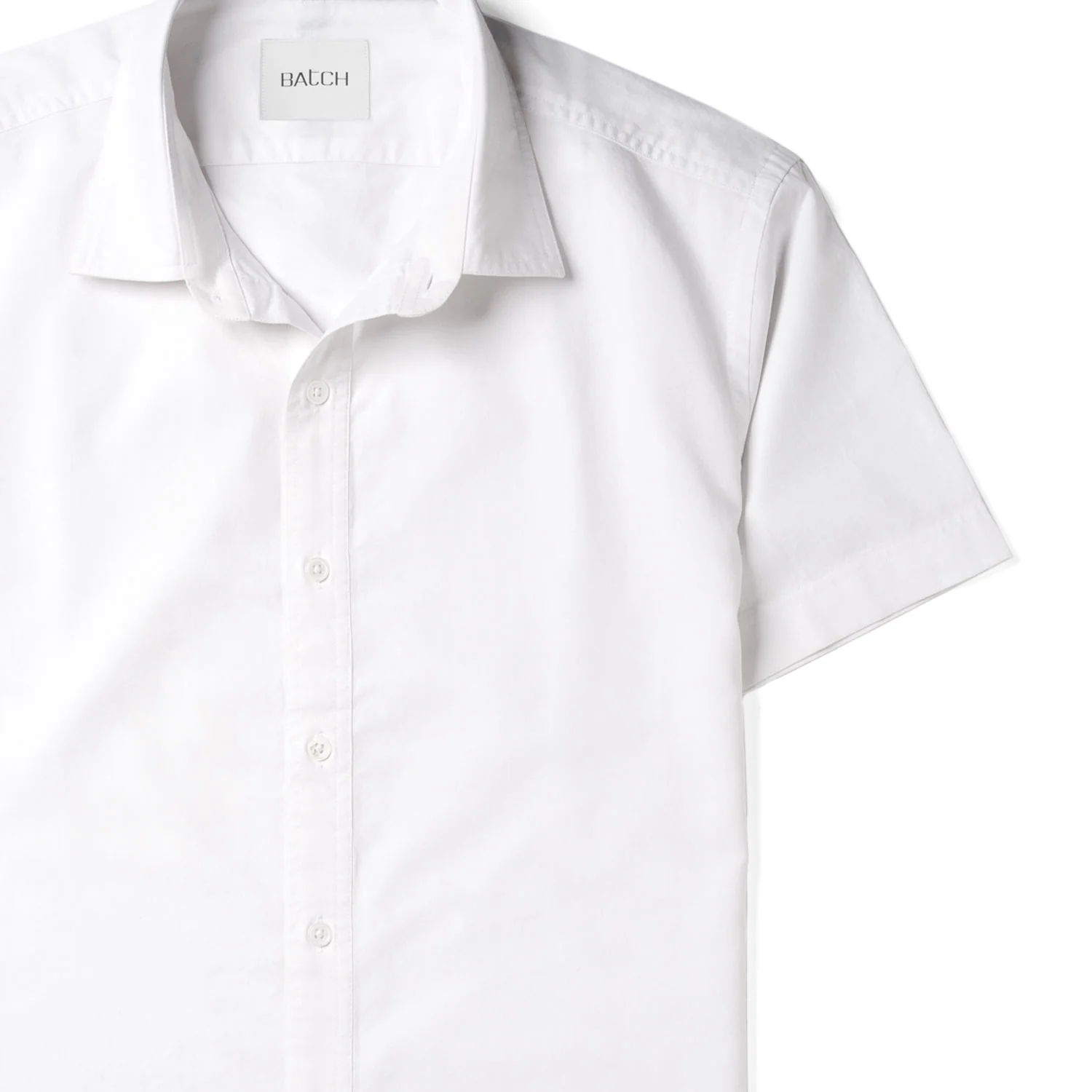 Essential Spread Collar Casual Short Sleeve Shirt - White Cotton Oxford - Image 3