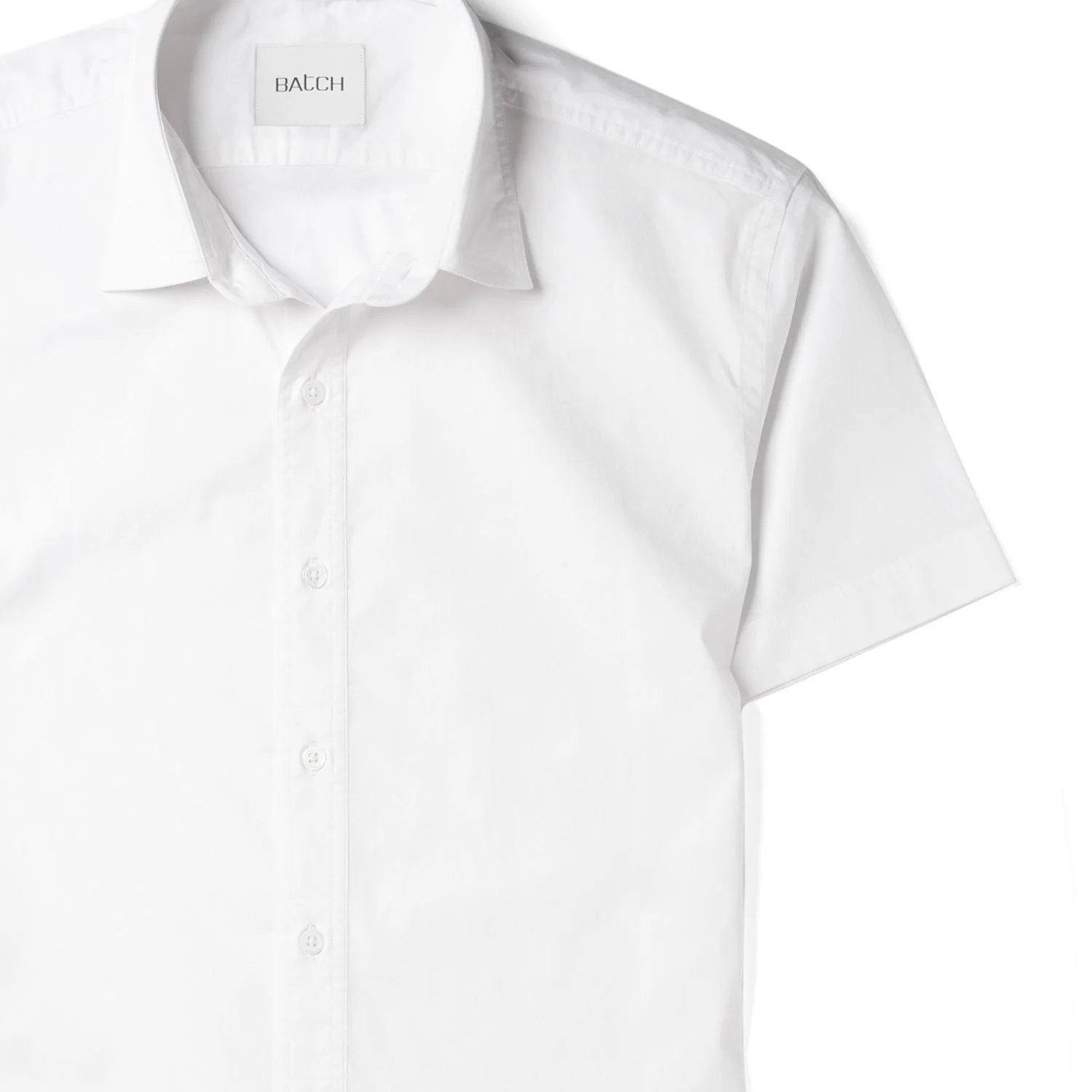 Essential Spread Collar Casual Short Sleeve Shirt - White Cotton Twill - Image 3