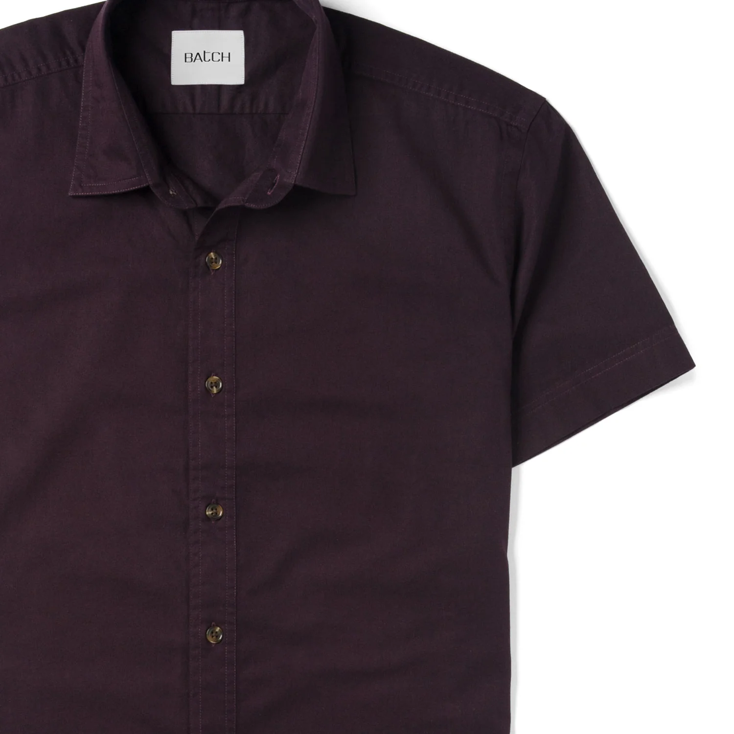 Essential Spread Collar Short Sleeve Casual Shirt - Burgundy Cotton Twill - Image 3