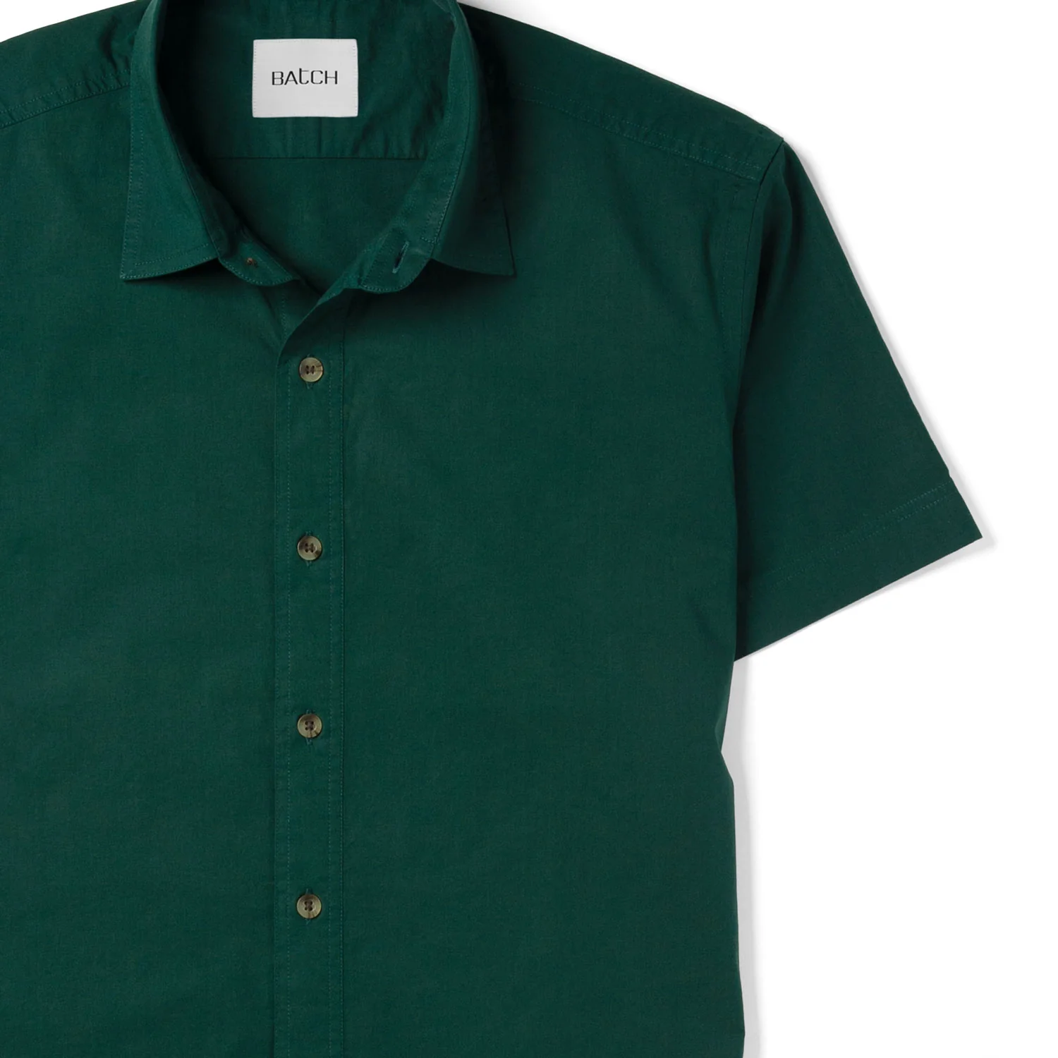 Essential Spread Collar Short Sleeve Casual Shirt - Evergreen Stretch Cotton Poplin - Image 3