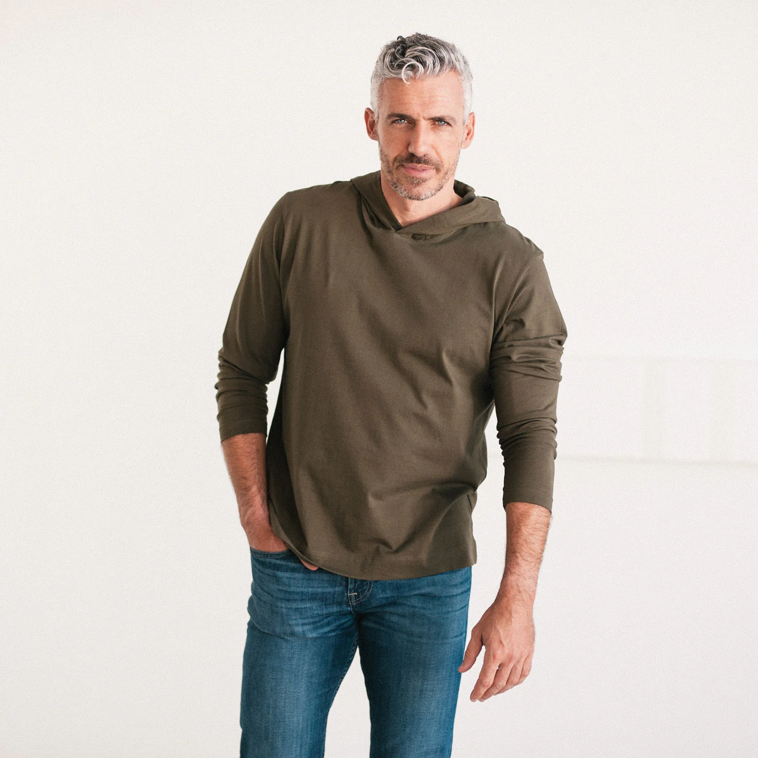 T-Hoodie – Olive Green Cotton Jersey - Image 4