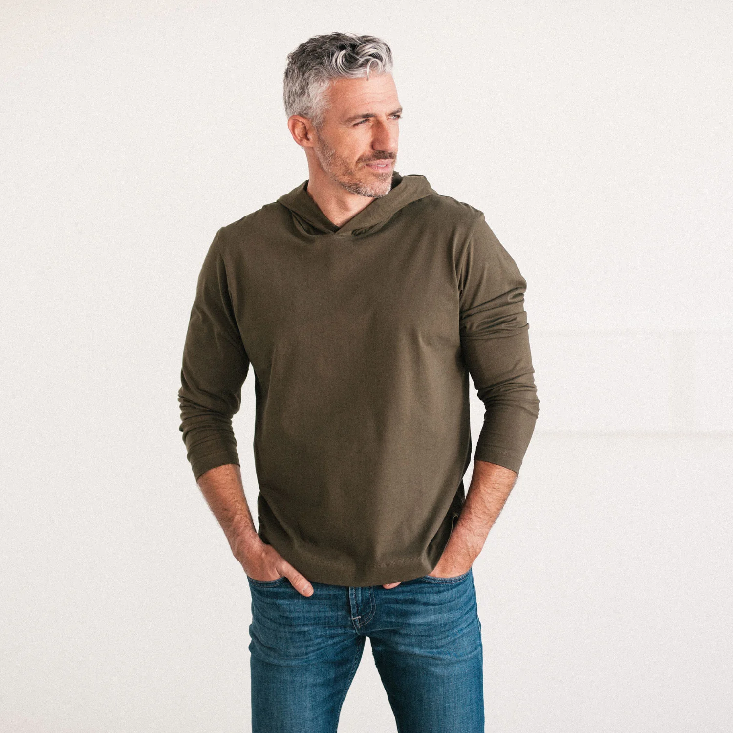 T-Hoodie – Olive Green Cotton Jersey - Image 5