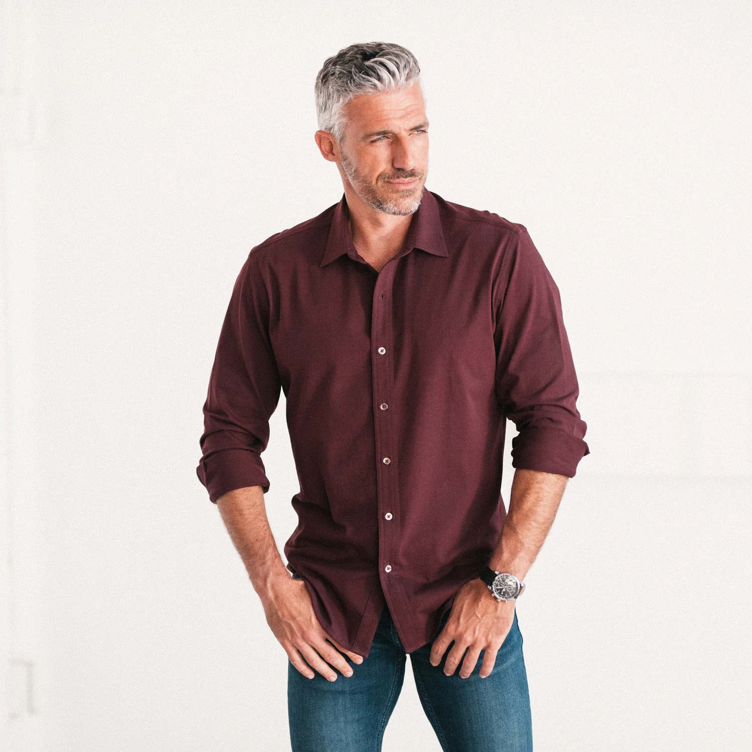 T-Shirt Shirt - Burgundy Cotton Jersey - Image 4